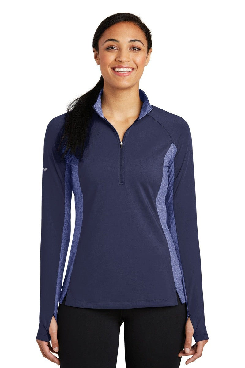 Sport-Tek LST854 Ladies Sport-Wick Stretch Contrast 1/2-Zip Pullover in 
