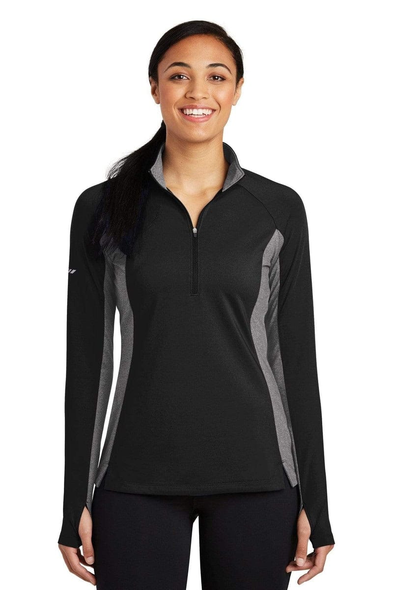 Sport-Tek LST854 Ladies Sport-Wick Stretch Contrast 1/2-Zip Pullover in 