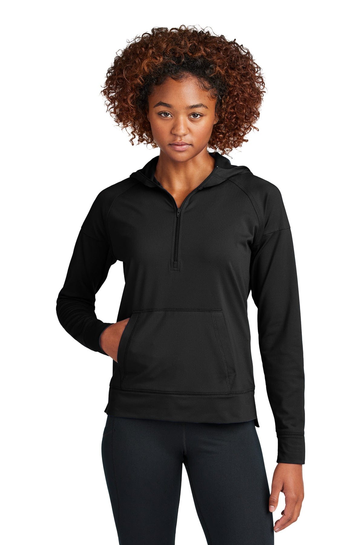 Sport-Tek LST856 Women's Sport-Wick Stretch 1/2-Zip Hoodie in Black