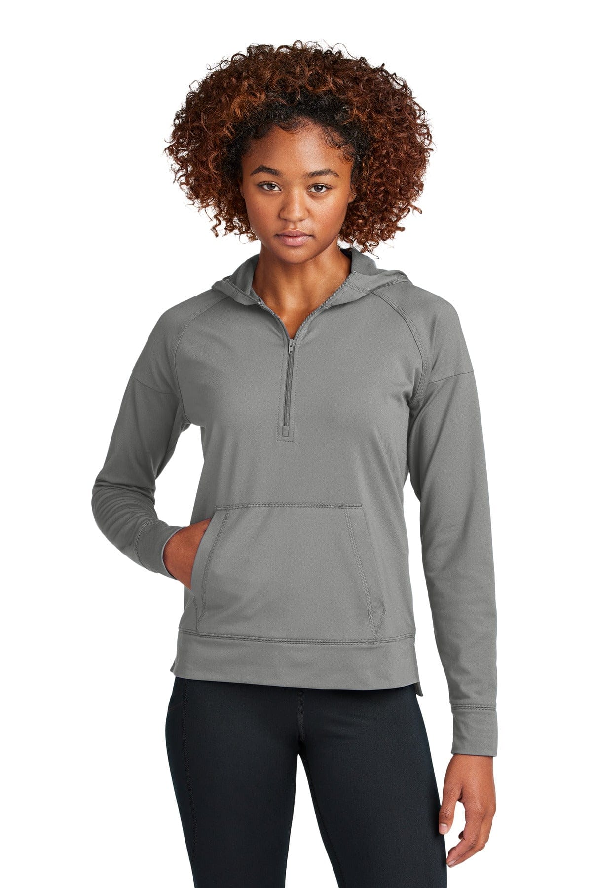 Sport-Tek LST856 Women's Sport-Wick Stretch 1/2-Zip Hoodie in Charcoal Grey