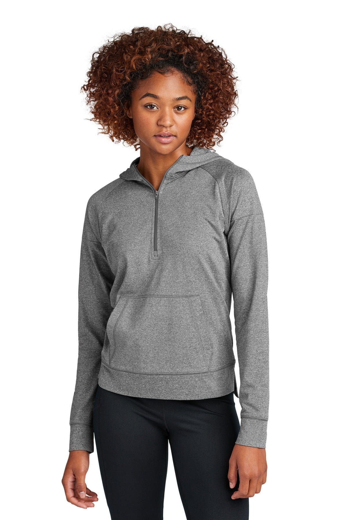 Sport-Tek LST856 Women's Sport-Wick Stretch 1/2-Zip Hoodie in Charcoal Grey Heather