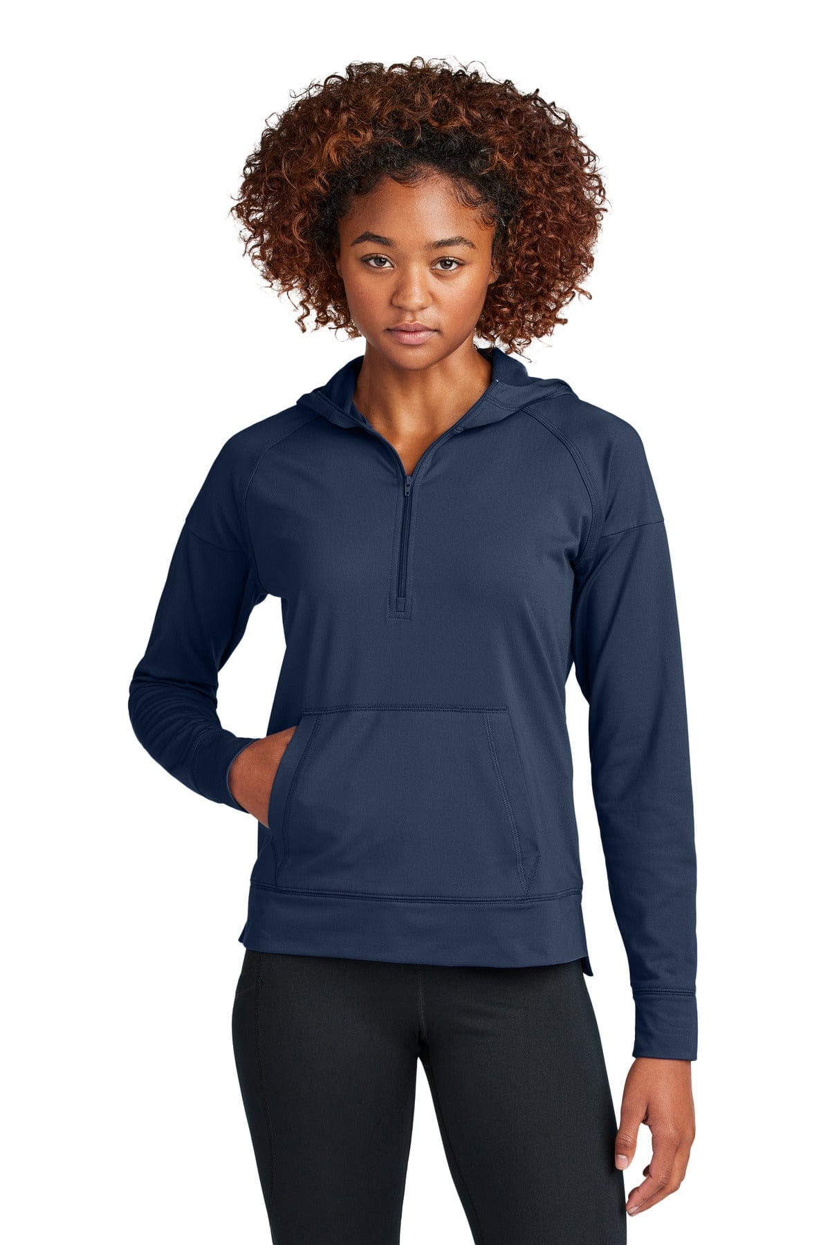 Sport-Tek LST856 Women's Sport-Wick Stretch 1/2-Zip Hoodie in True Navy