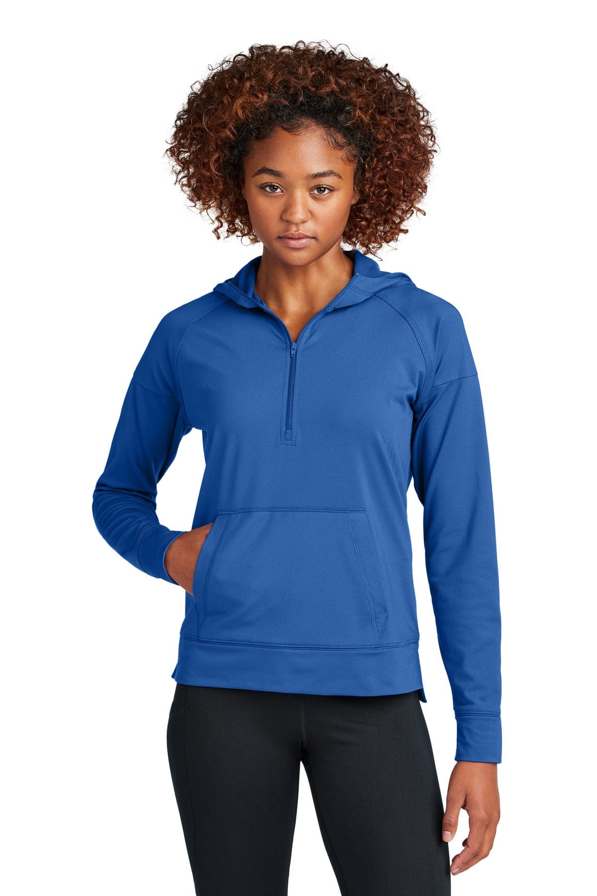 Sport-Tek LST856 Women's Sport-Wick Stretch 1/2-Zip Hoodie in True Royal