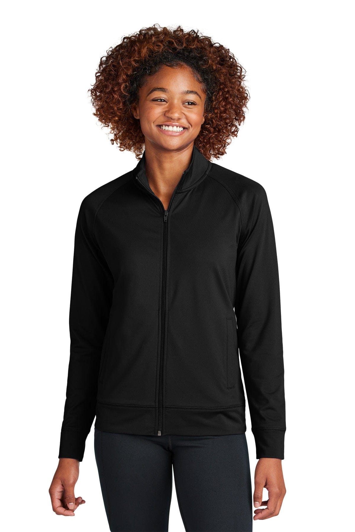 Sport-Tek LST857 Women's Sport-Wick Stretch Full-Zip Cadet Jacket in Black