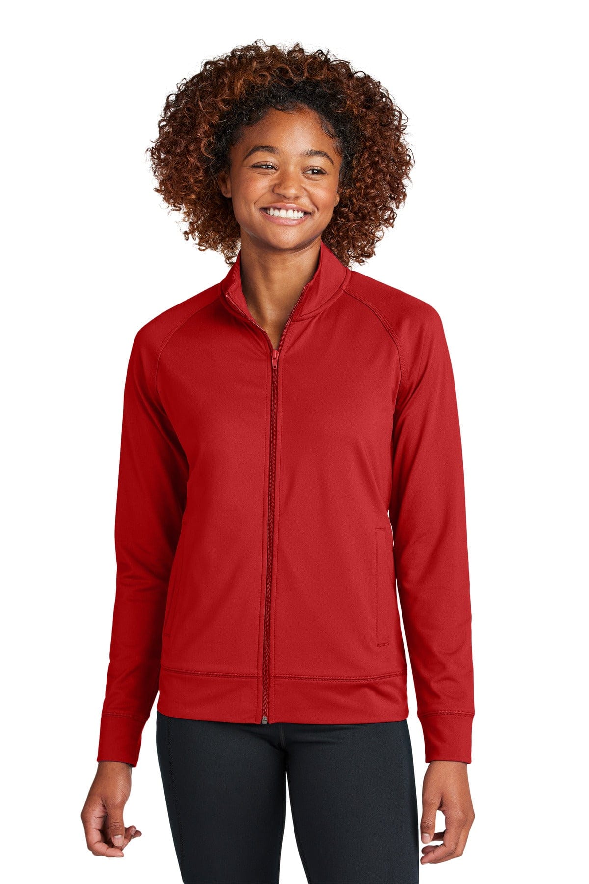 Sport-Tek LST857 Women's Sport-Wick Stretch Full-Zip Cadet Jacket in Deep Red
