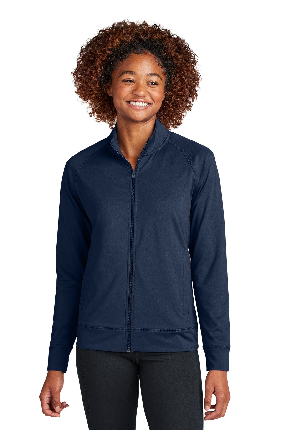 Sport-Tek LST857 Women's Sport-Wick Stretch Full-Zip Cadet Jacket in True Navy