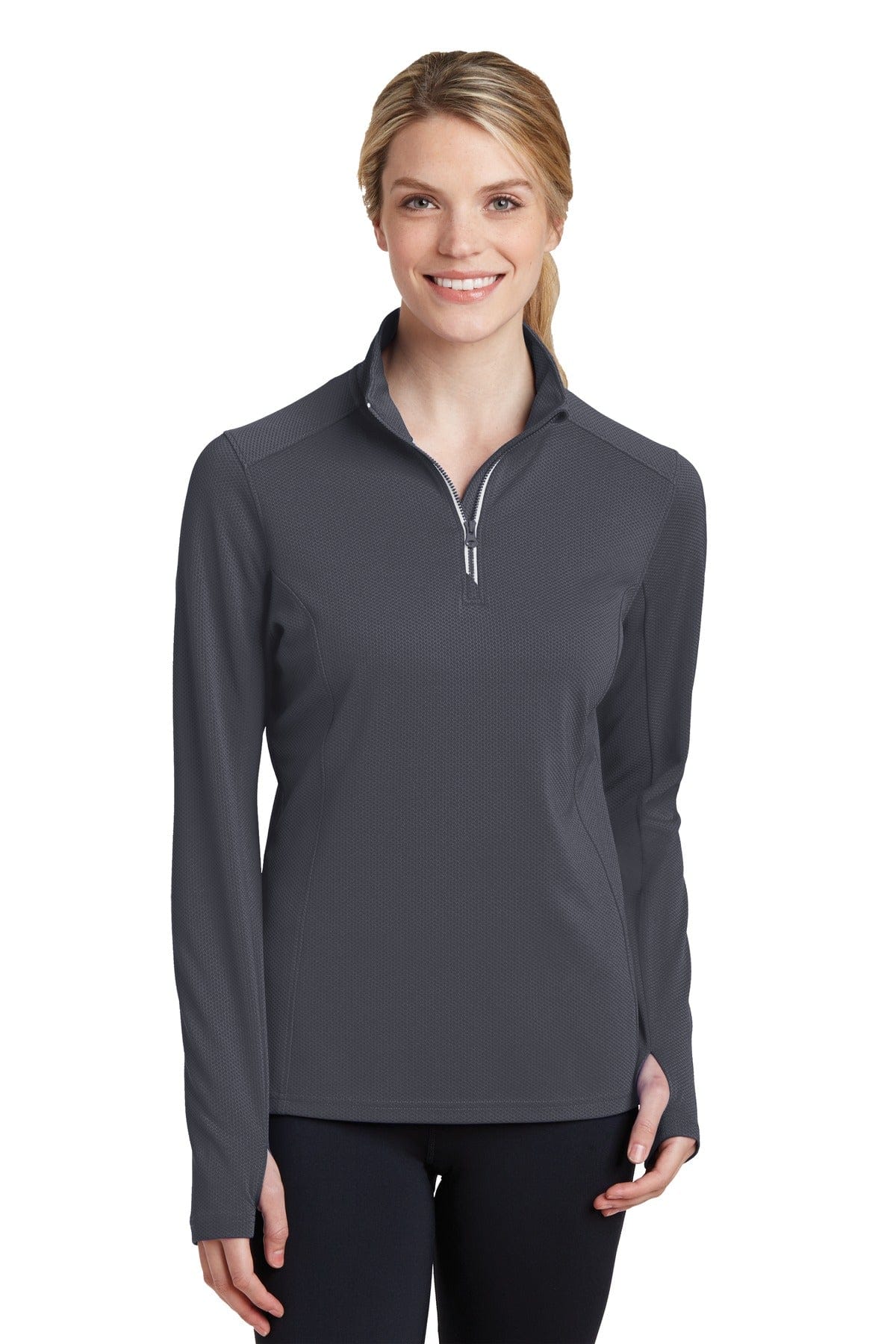 Sport-Tek LST860 Ladies Sport-Wick Textured 1/4-Zip Pullover in Iron Grey