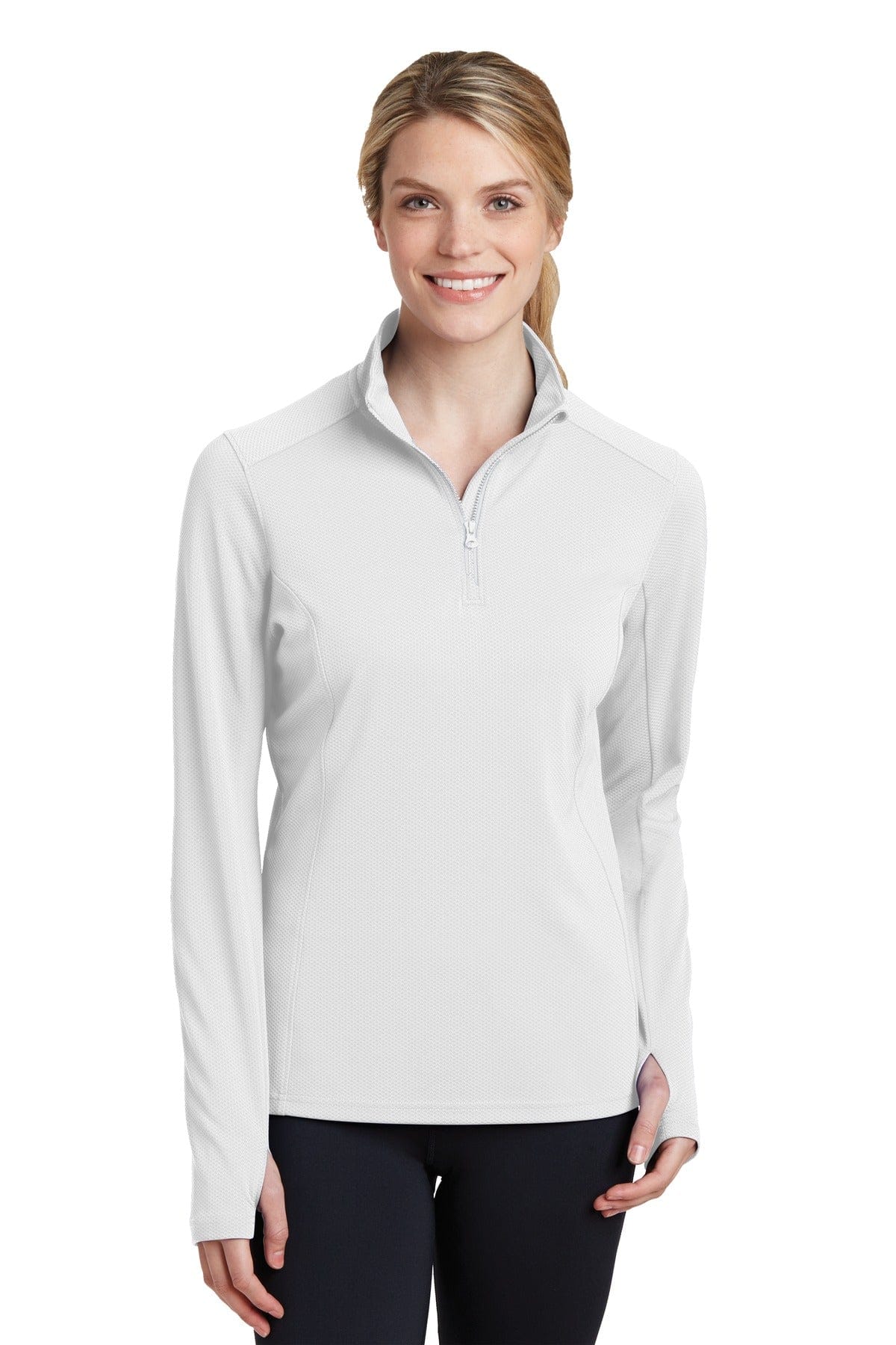 Sport-Tek LST860 Ladies Sport-Wick Textured 1/4-Zip Pullover in White