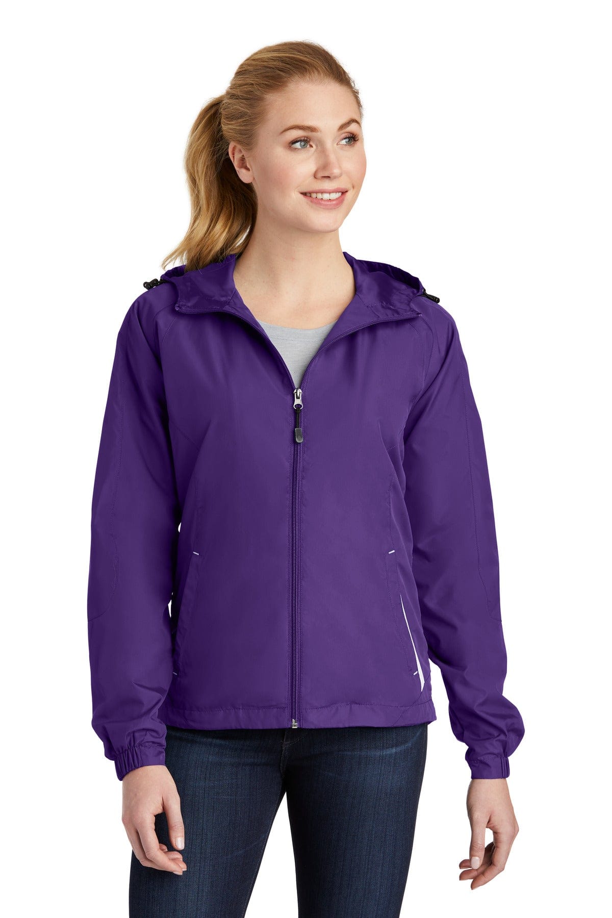 Sport-Tek Outerwear Sport-Tek Ladies Colorblock Hooded Raglan Jacket. LST76