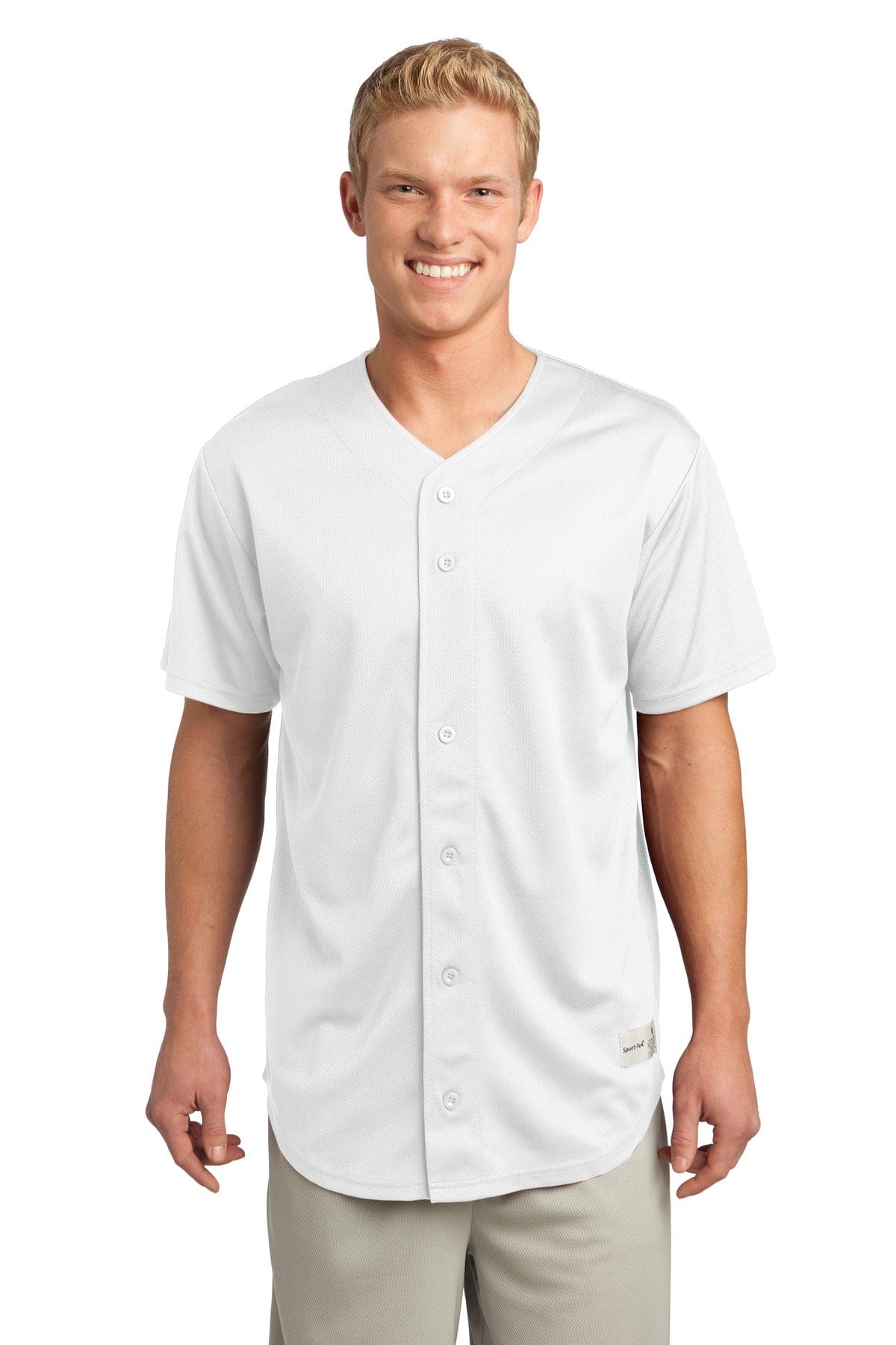 Sport-Tek PosiCharge Tough Mesh Full-Button Jersey. ST220, Basic Colors in White
