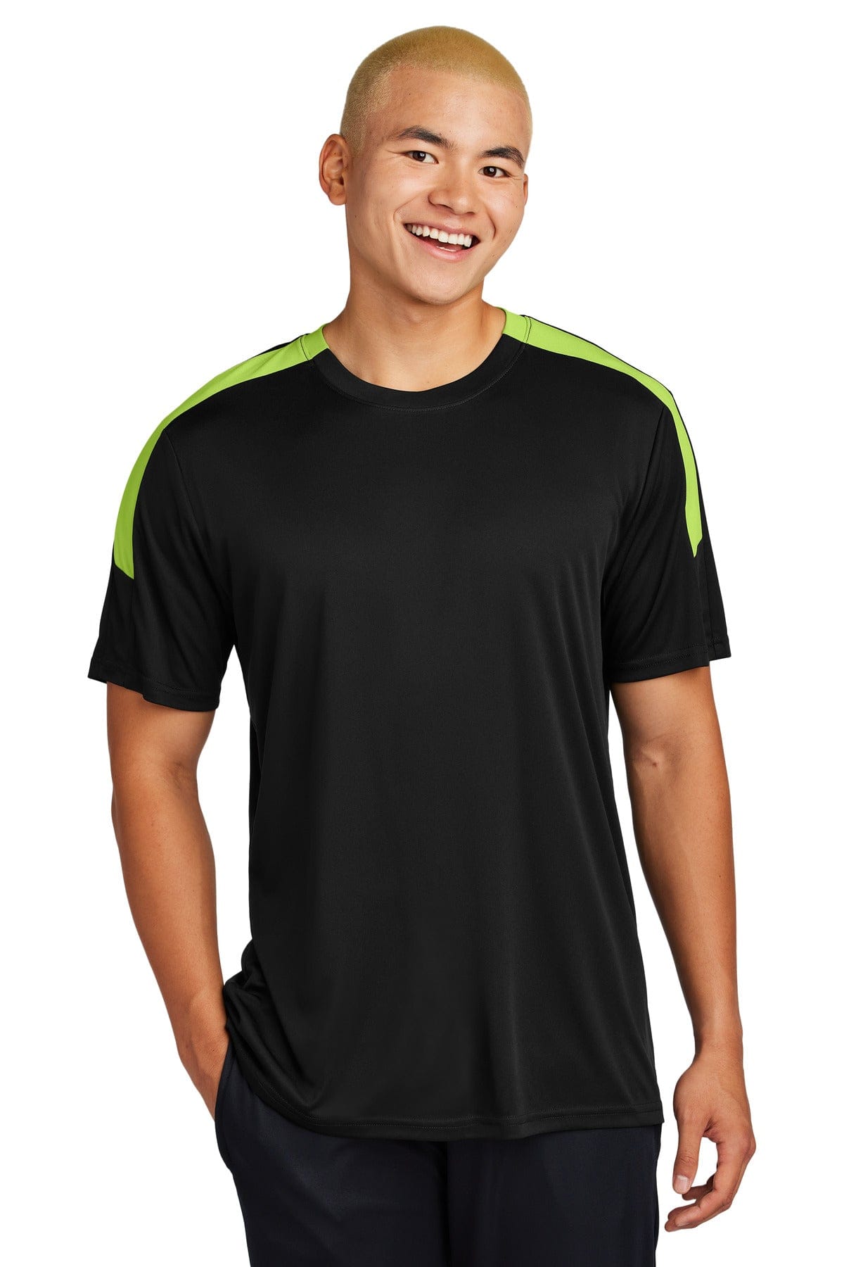 Sport-Tek ST100 Competitor United Crew in Black/ Lime Shock