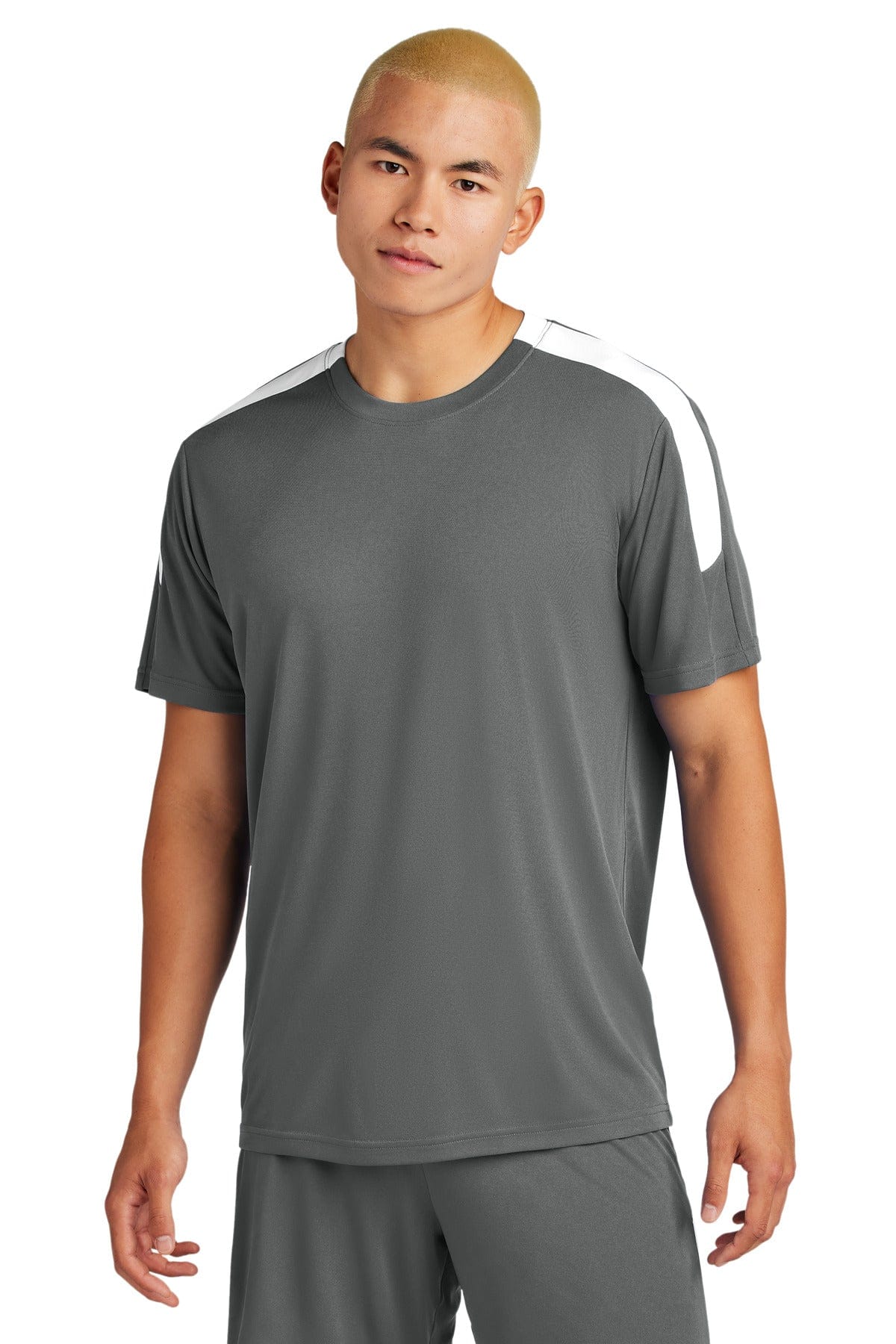 Sport-Tek ST100 Competitor United Crew in Iron Grey/ White