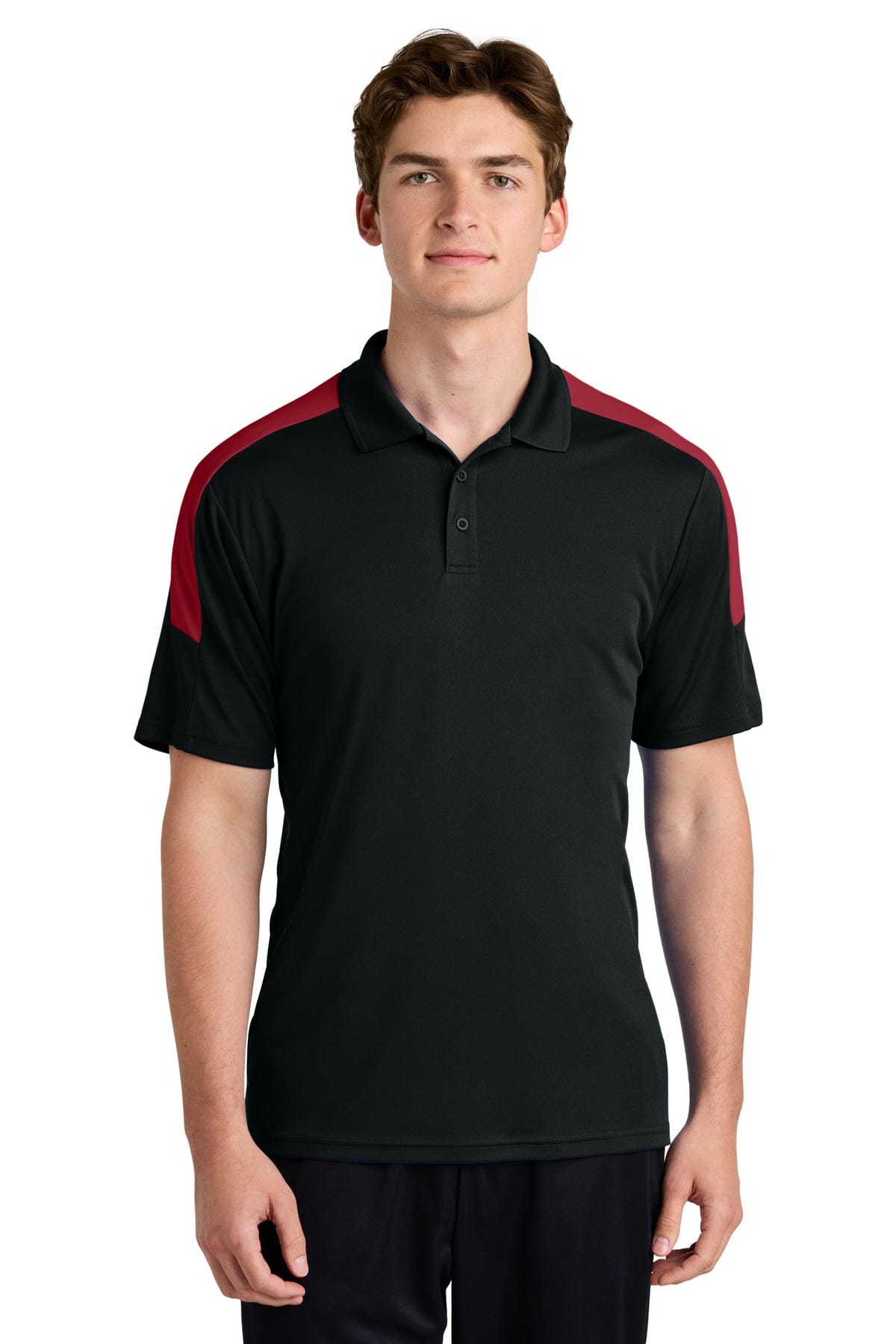Sport-Tek ST104 Competitor United Polo in Black/ Deep Red