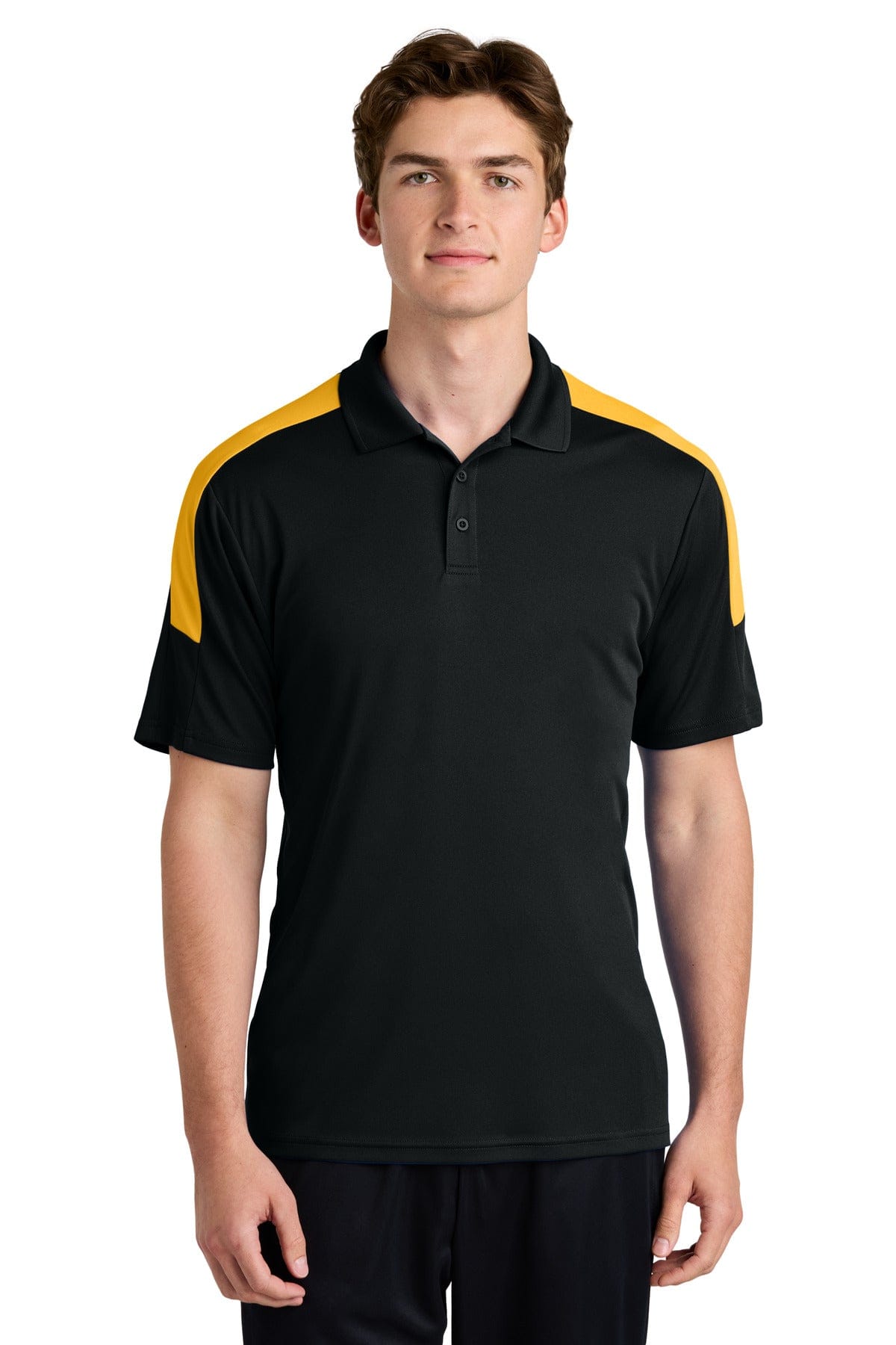 Sport-Tek ST104 Competitor United Polo in Black/ Gold