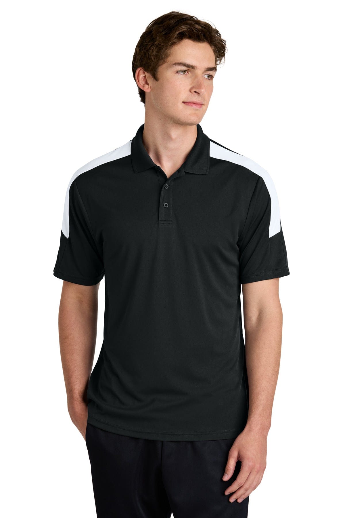 Sport-Tek ST104 Competitor United Polo in Black/ White