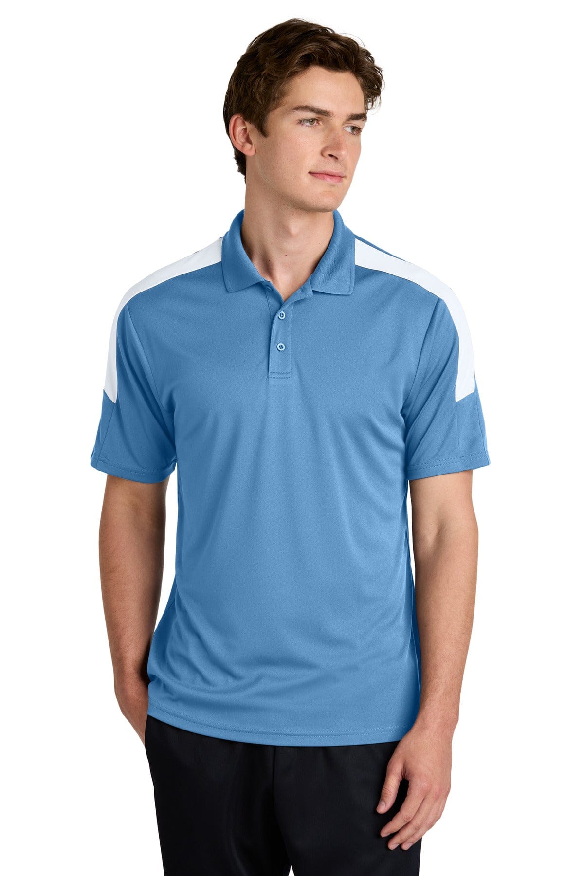 Sport-Tek ST104 Competitor United Polo in Carolina Blue/ White