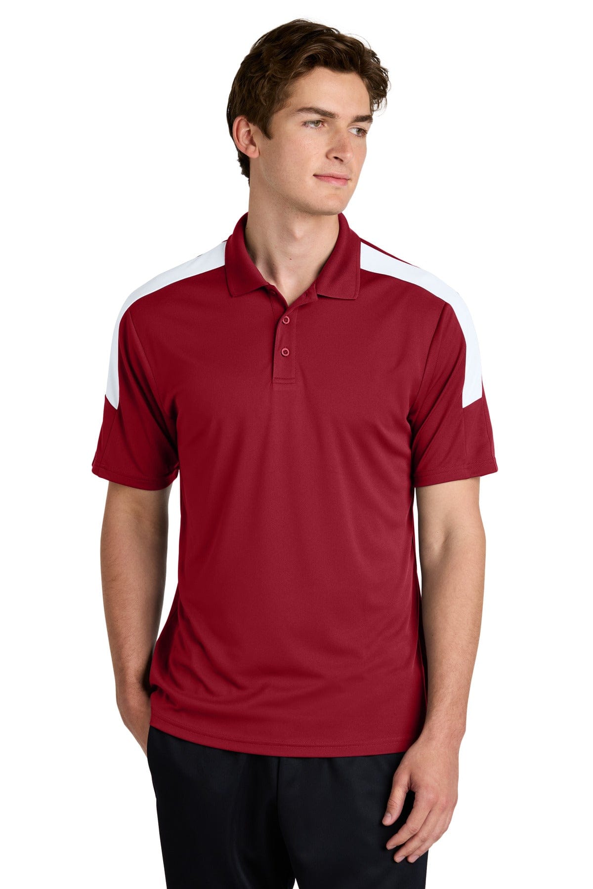 Sport-Tek ST104 Competitor United Polo in Deep Red/ White