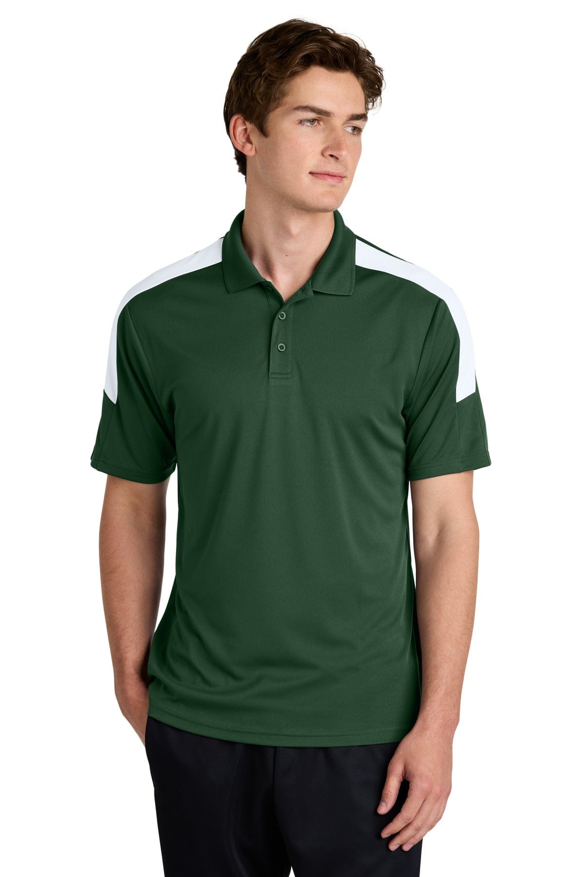 Sport-Tek ST104 Competitor United Polo in Forest Green/ White