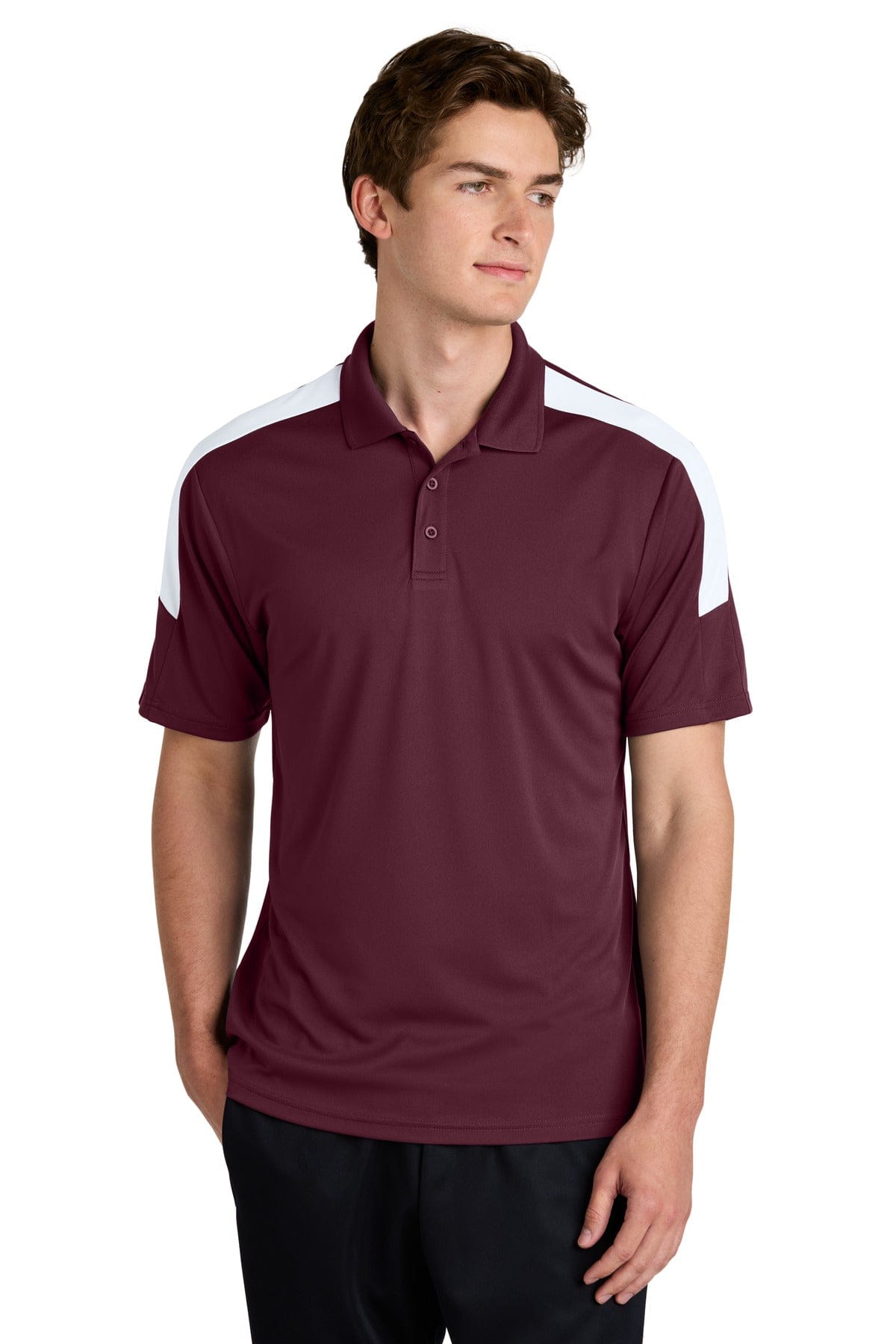 Sport-Tek ST104 Competitor United Polo in Maroon/ White