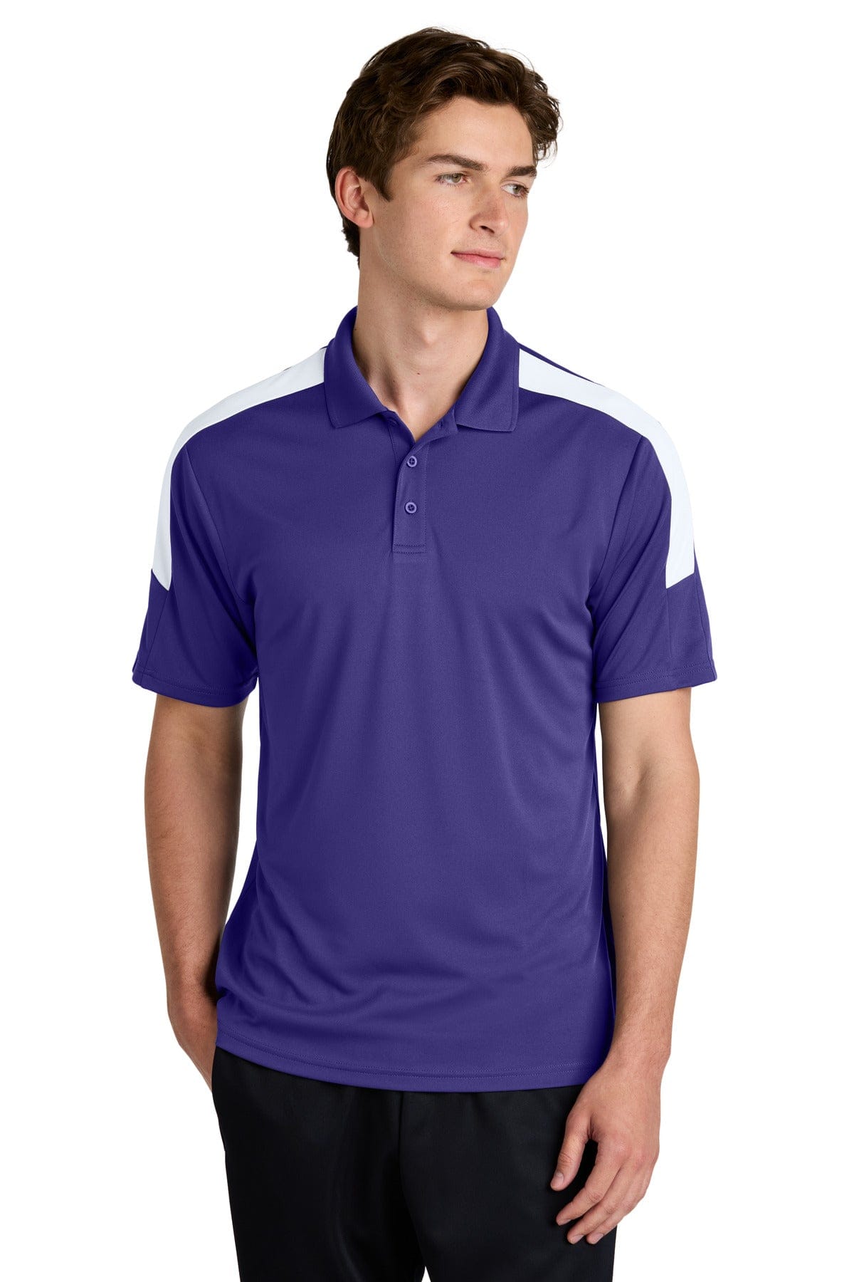 Sport-Tek ST104 Competitor United Polo in Purple/ White