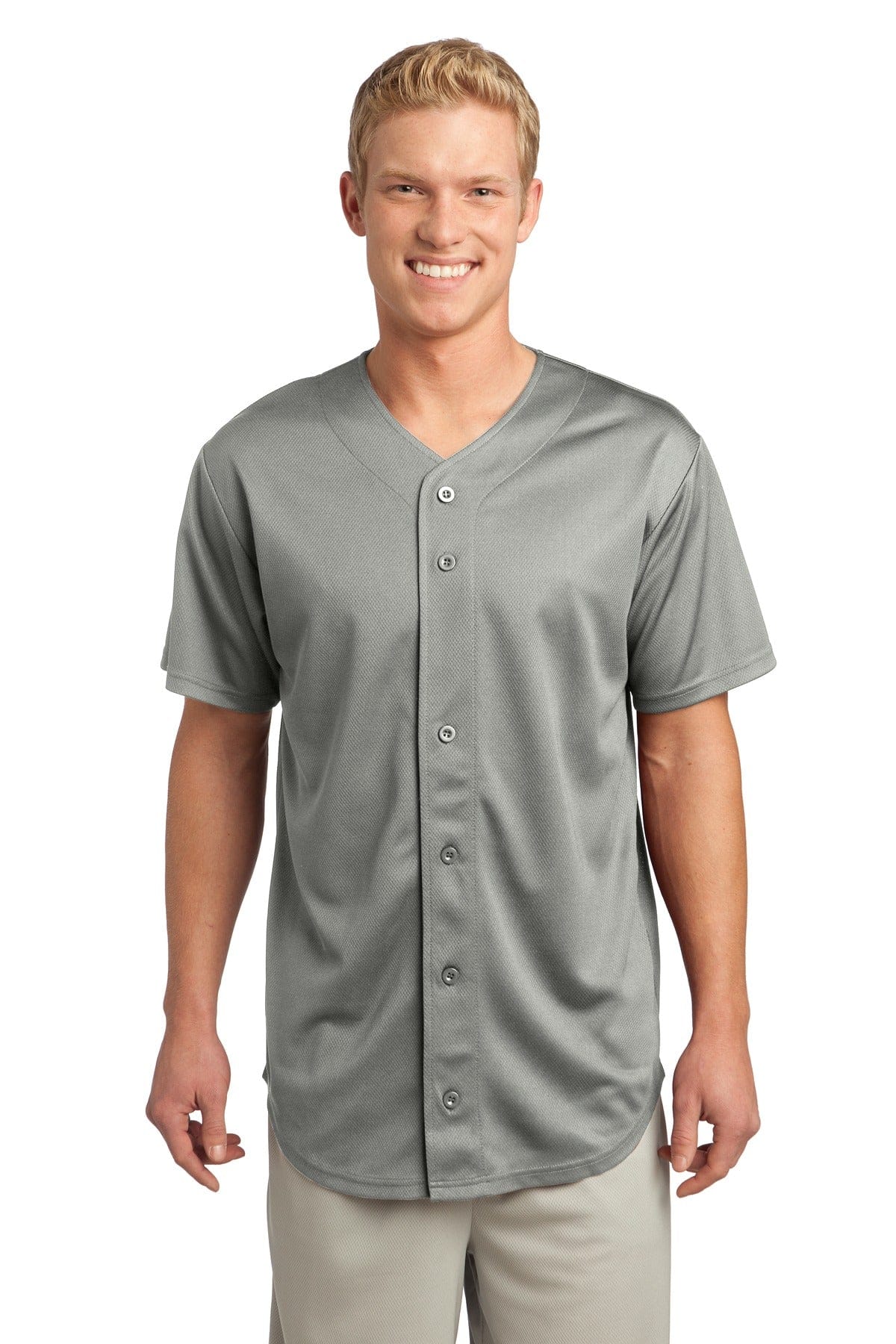 Sport-Tek XS / Silver Sport-Tek ST220 PosiCharge Tough Mesh Full-Button Jersey