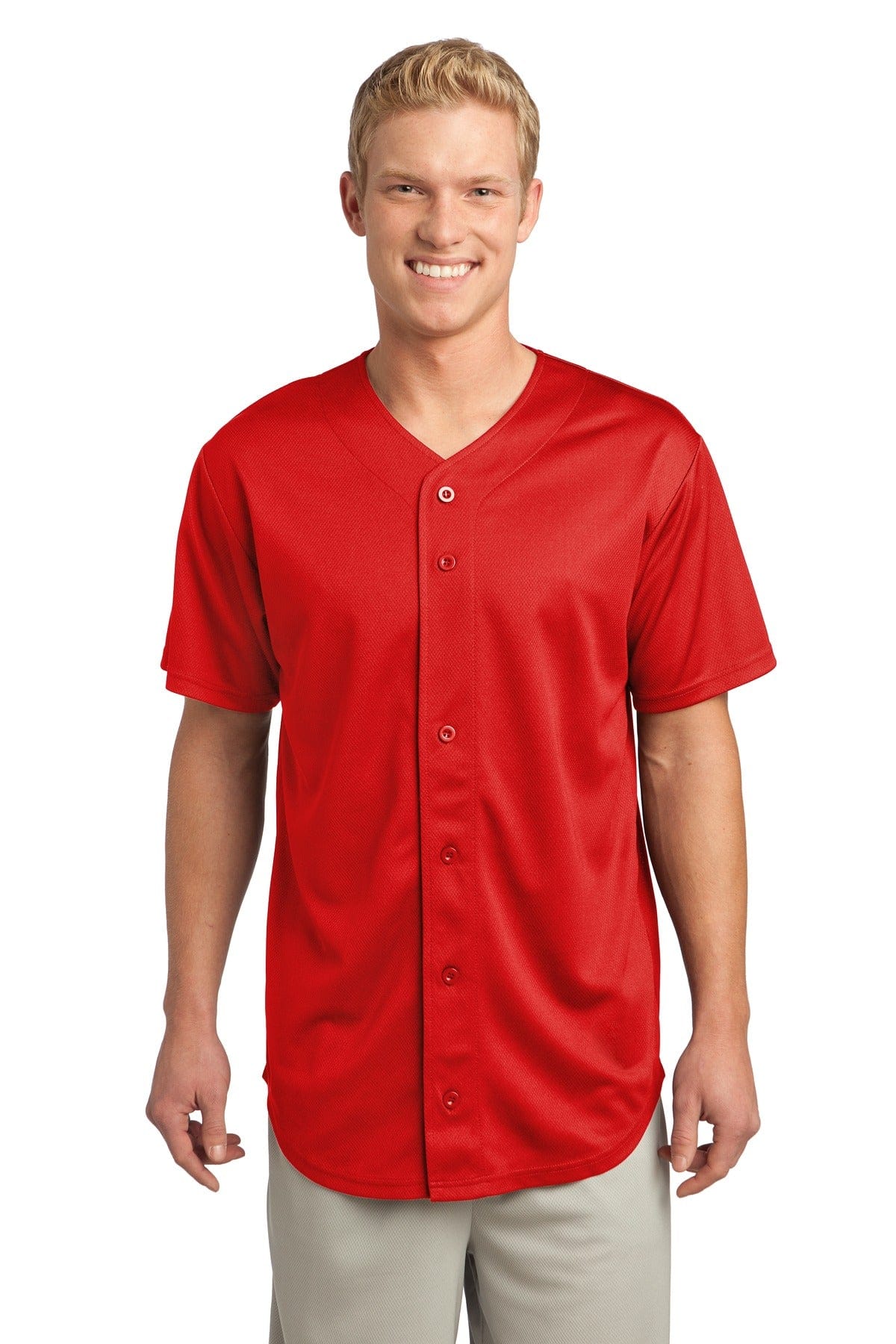 Sport-Tek XS / True Red Sport-Tek ST220 PosiCharge Tough Mesh Full-Button Jersey