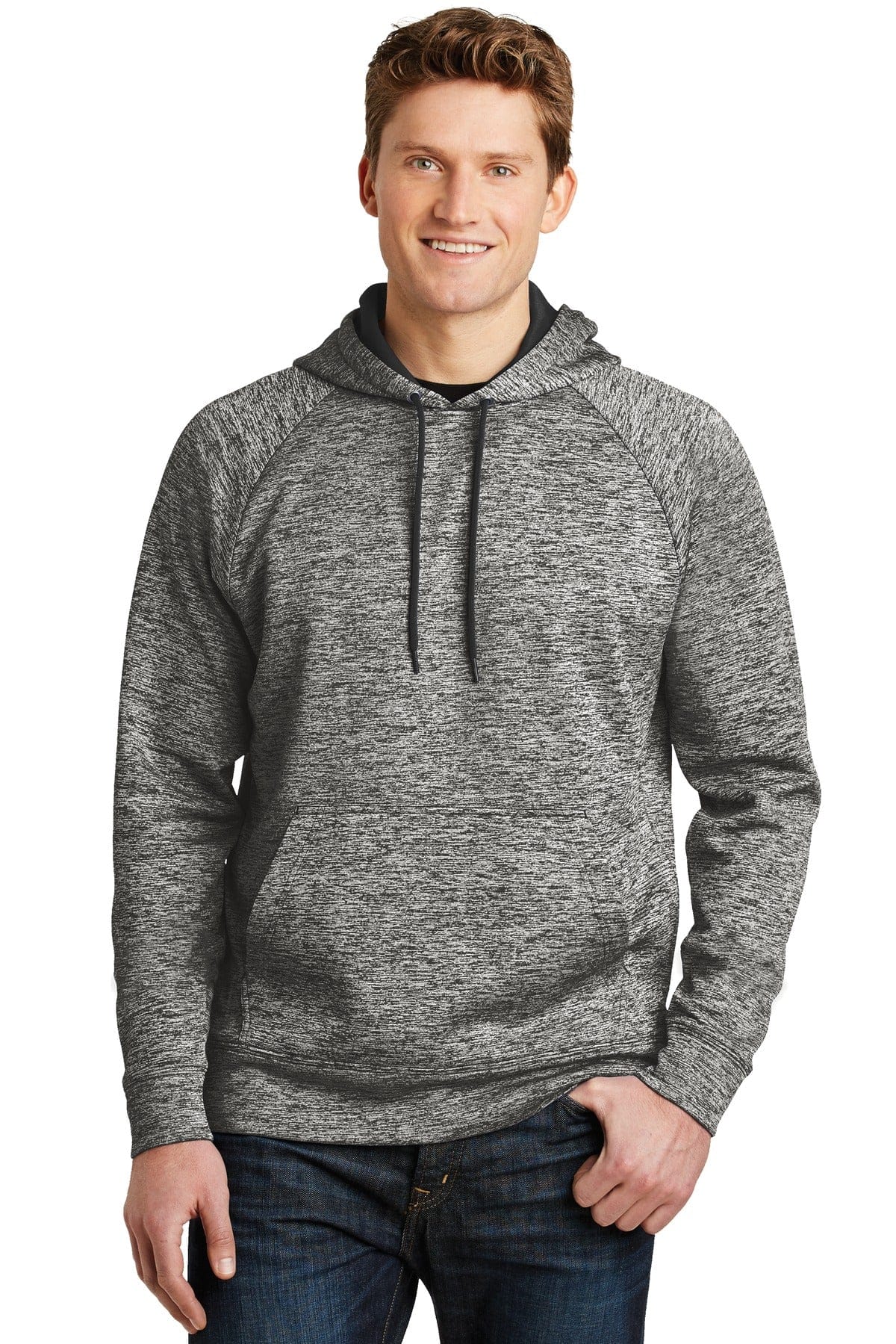 Sport-Tek ST225 PosiCharge Electric Heather Fleece Hooded Pullover in Black Electric