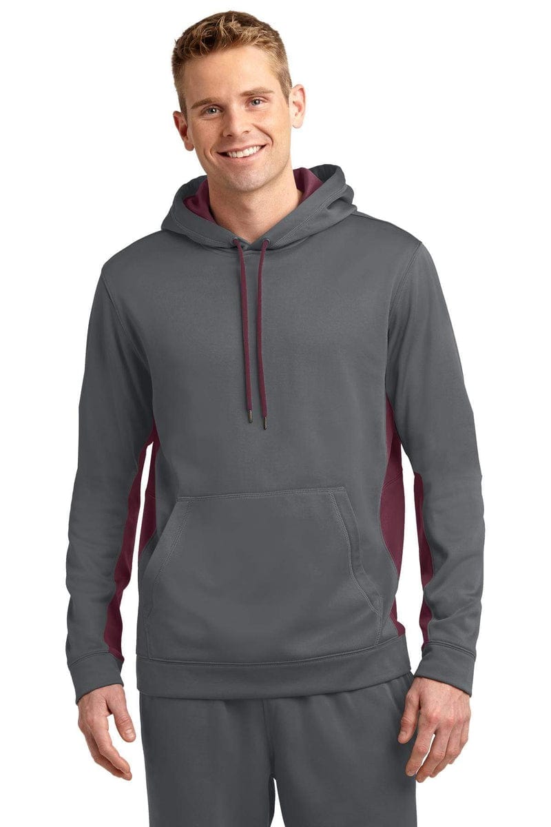 Sport-Tek ST235 Sport-Wick Fleece Colorblock Hooded Pullover in 
