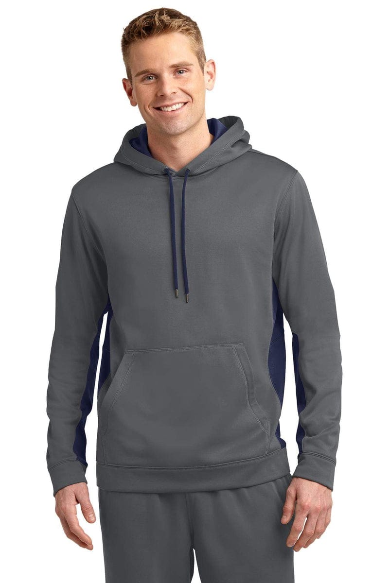 Sport-Tek ST235 Sport-Wick Fleece Colorblock Hooded Pullover in 