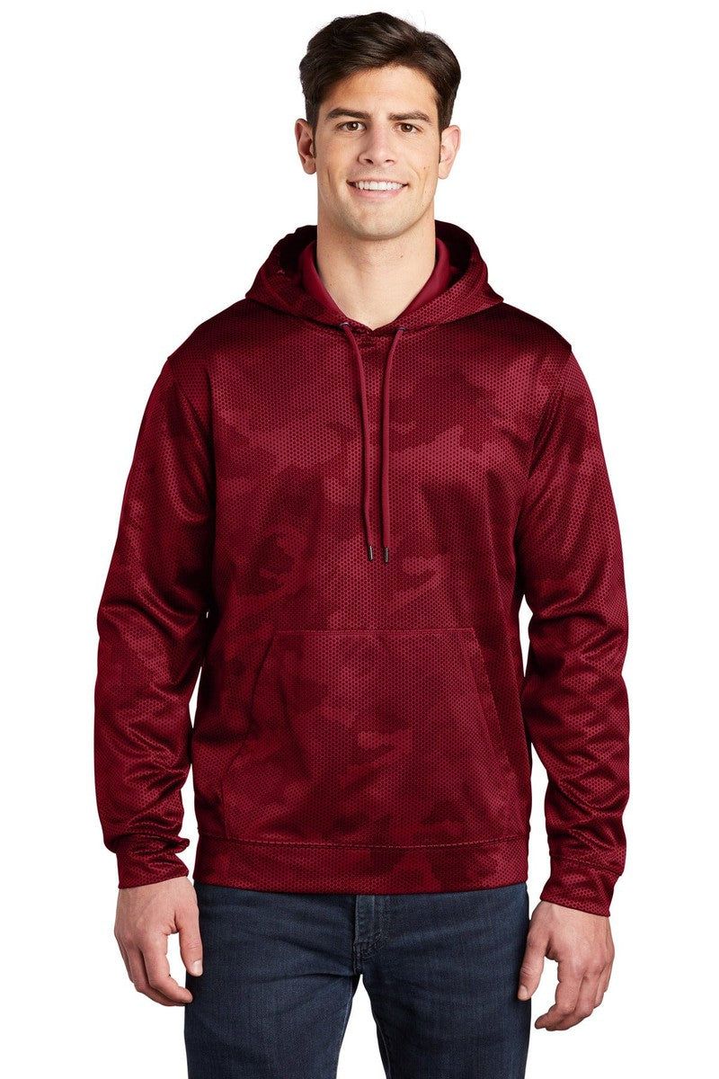 Sport-Tek ST240 Sport-Wick CamoHex Fleece Hooded Pullover in Deep Red