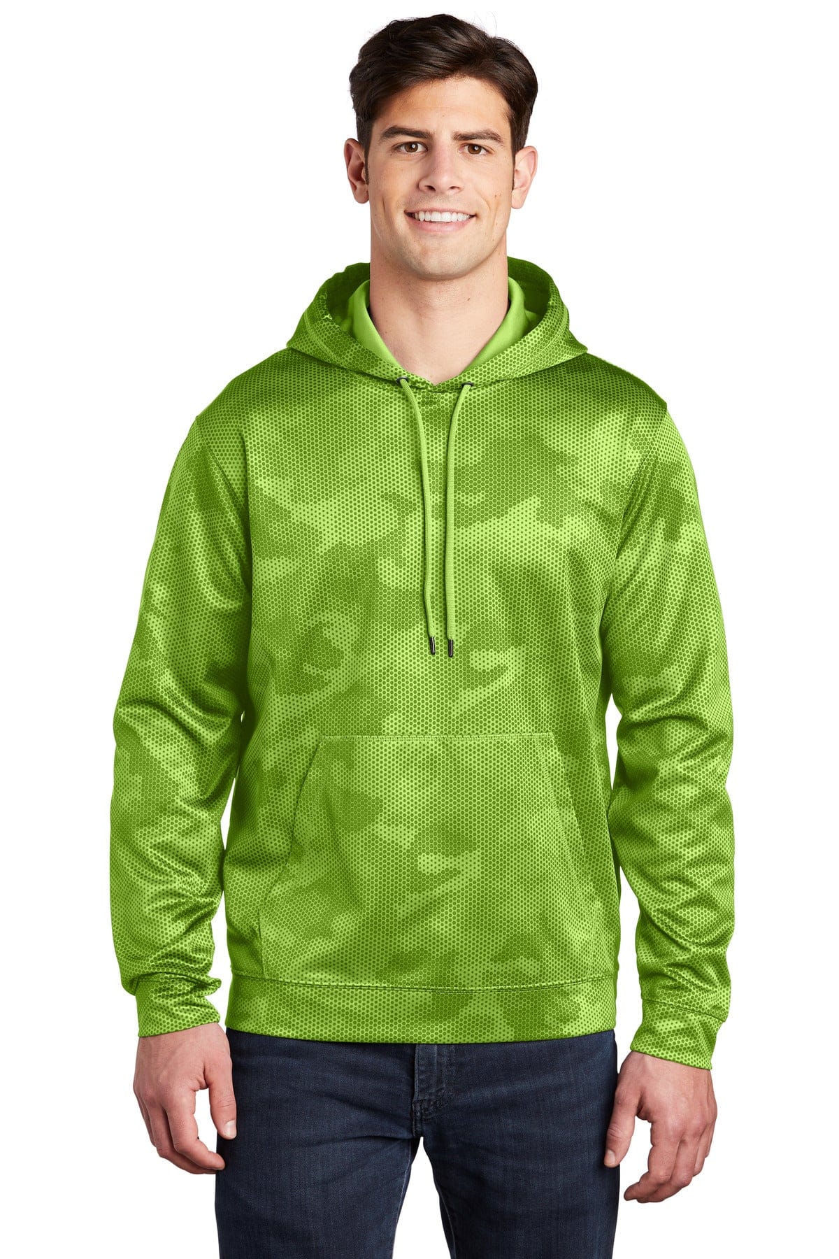 Sport-Tek ST240 Sport-Wick CamoHex Fleece Hooded Pullover in Lime Shock