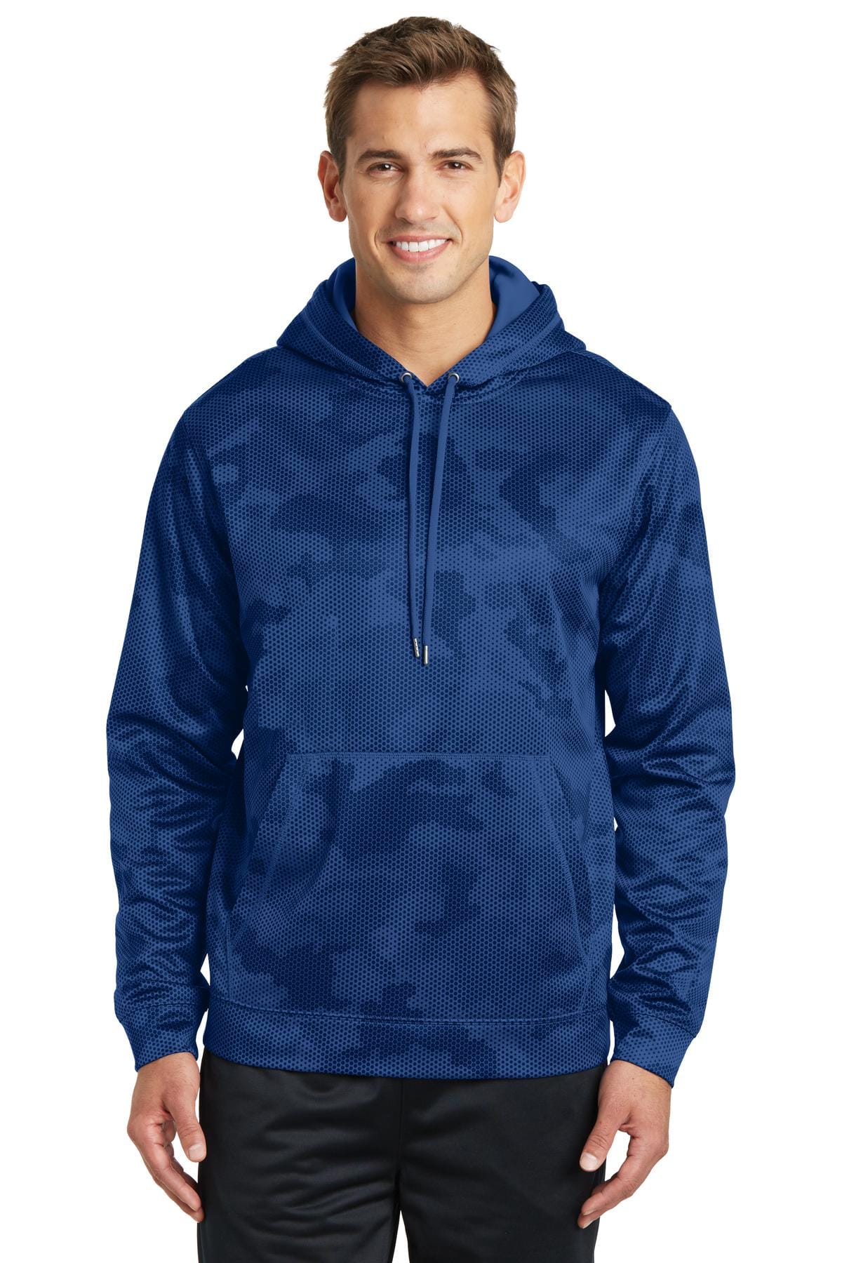 Sport-Tek ST240 Sport-Wick CamoHex Fleece Hooded Pullover in True Royal