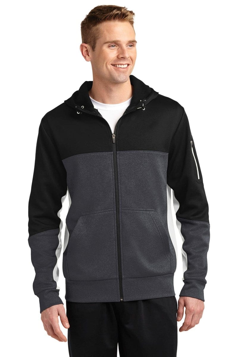 Sport-Tek ST245 Tech Fleece Colorblock Full-Zip Hooded Jacket in 