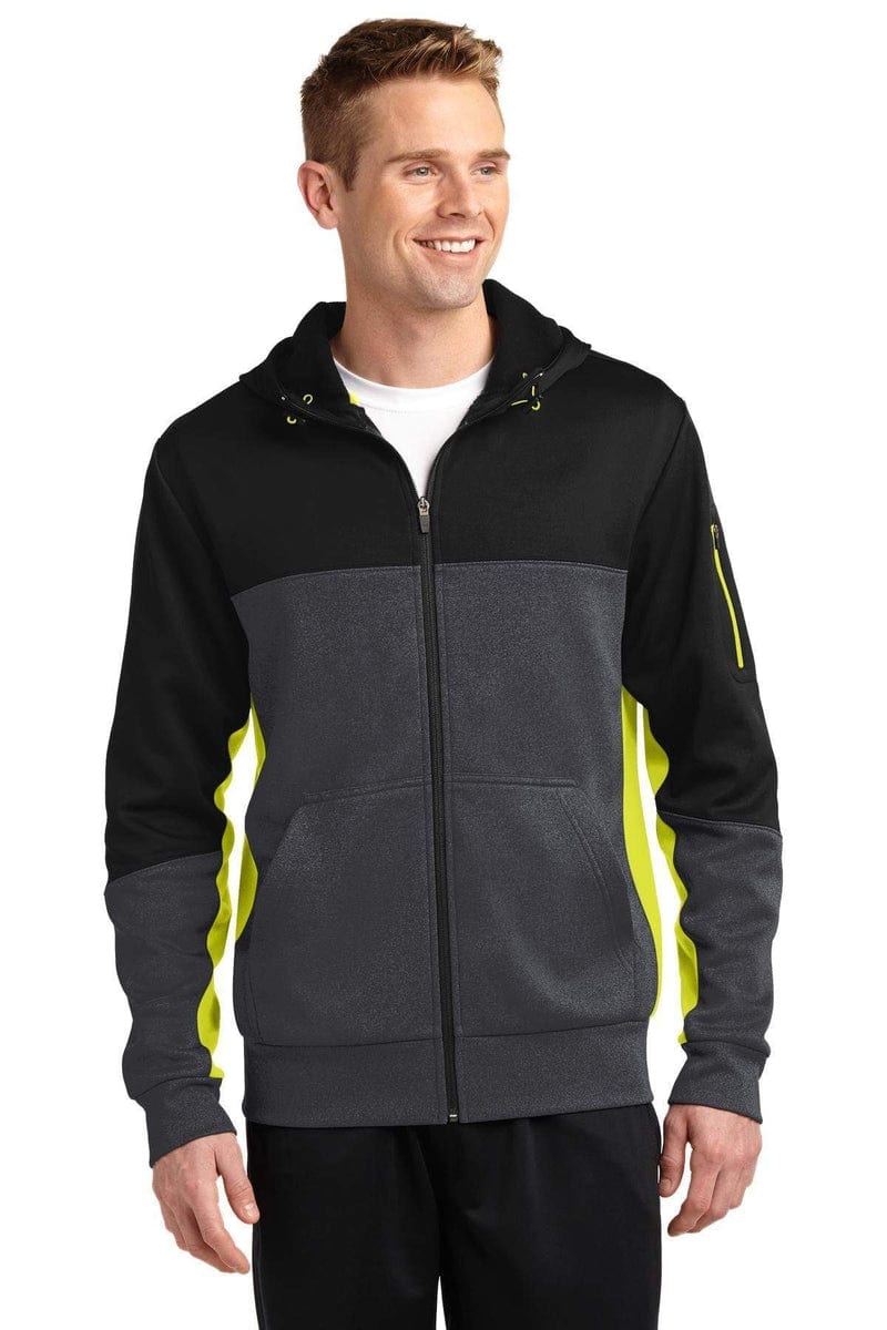 Sport-Tek ST245 Tech Fleece Colorblock Full-Zip Hooded Jacket in 