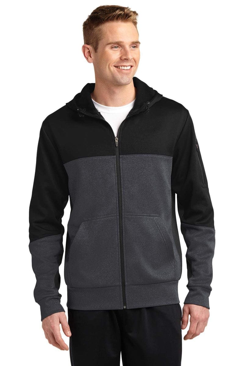 Sport-Tek ST245 Tech Fleece Colorblock Full-Zip Hooded Jacket in 