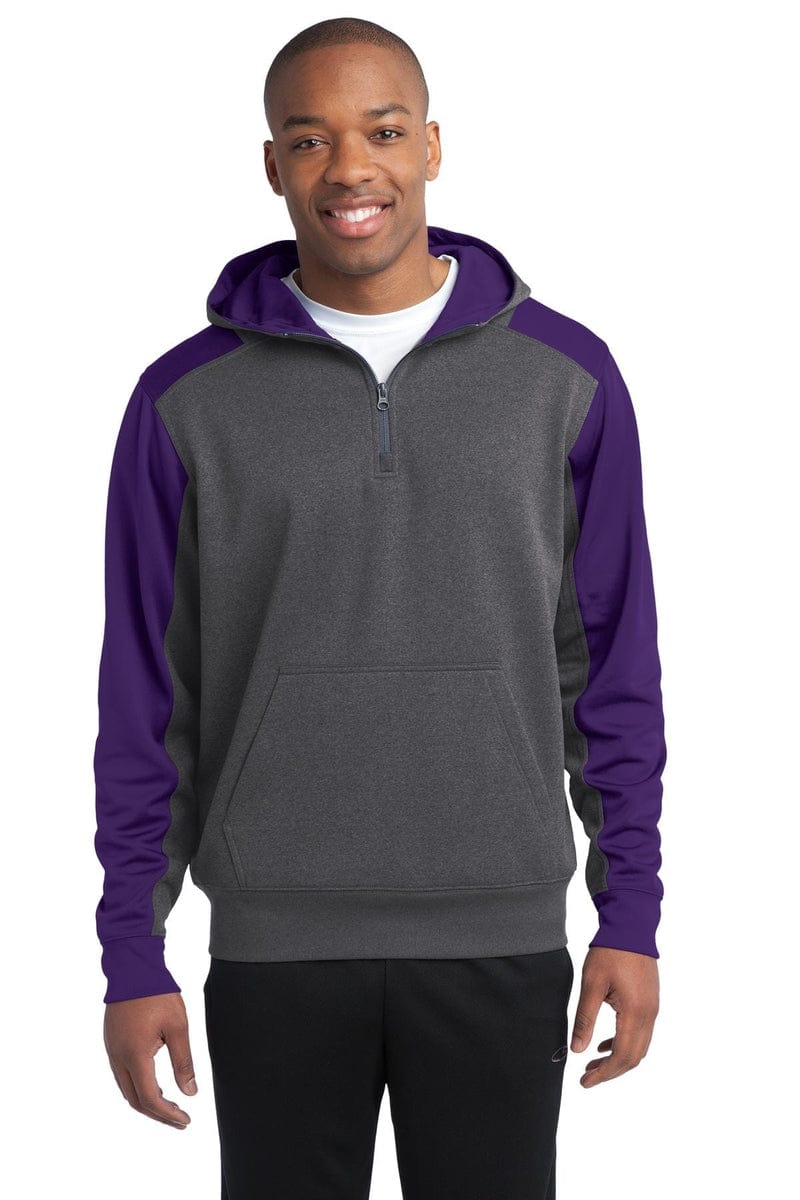 Sport-Tek ST249 Tech Fleece Colorblock 1/4-Zip Hooded Sweatshirt in 