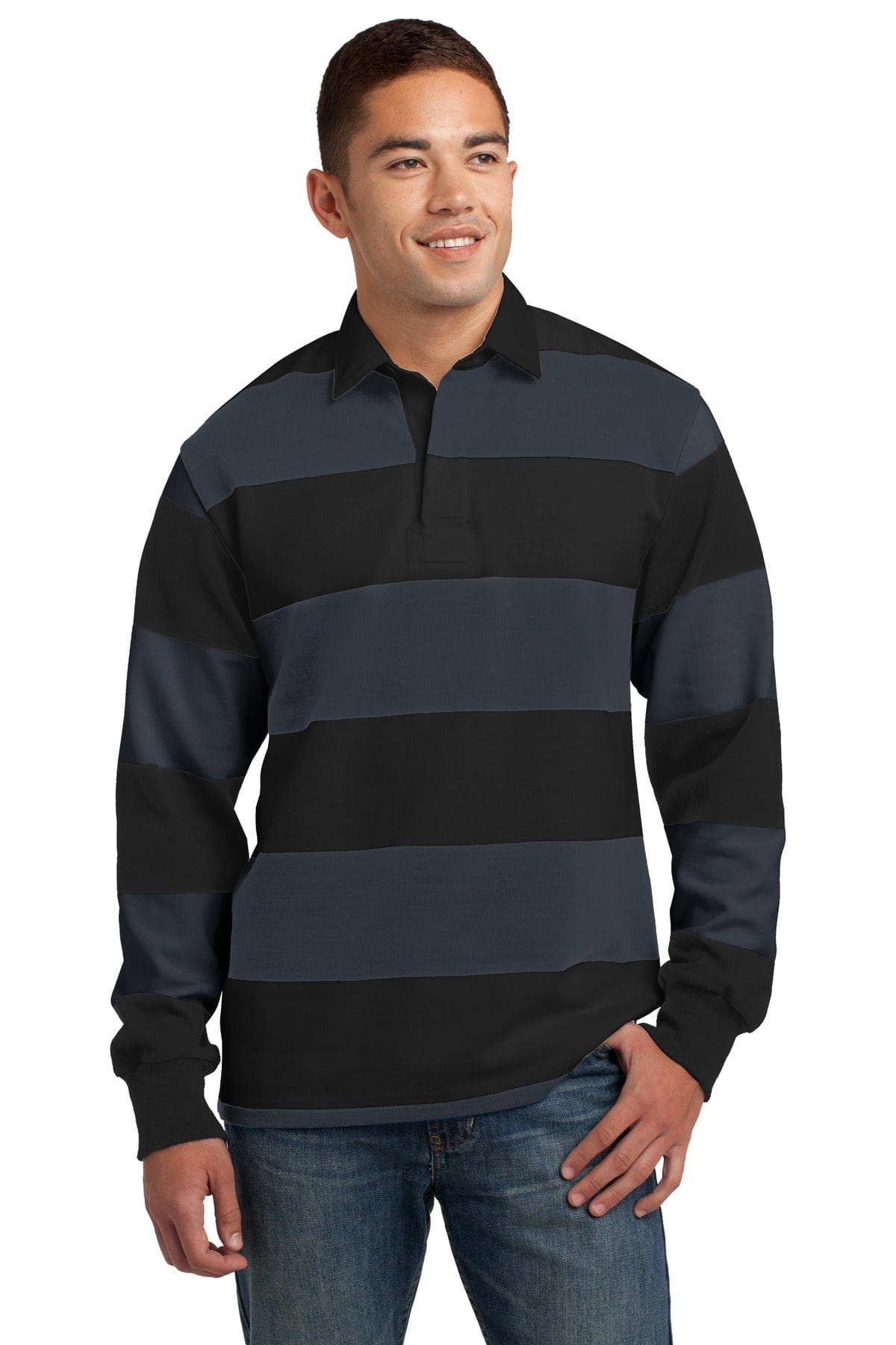 Sport-Tek Polos/Knits XS / Black/ Graphite Sport-Tek ST301 Classic Long Sleeve Rugby Polo