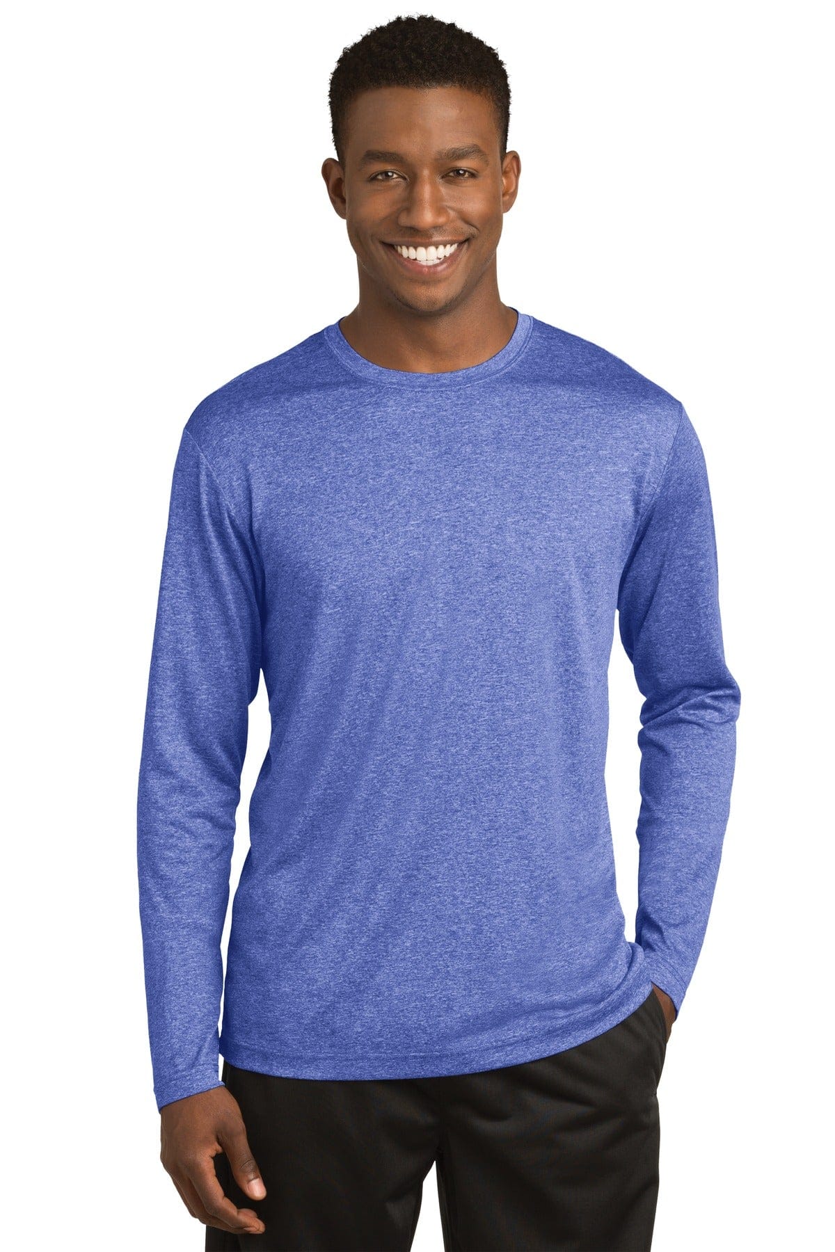 Sport-Tek ST360LS Long Sleeve Heather Contender Tee in True Royal Heather