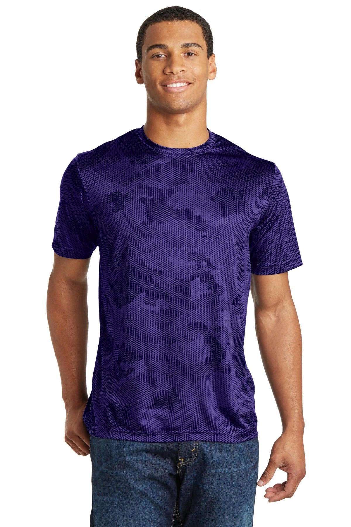 Sport-Tek ST370 CamoHex Tee in Purple