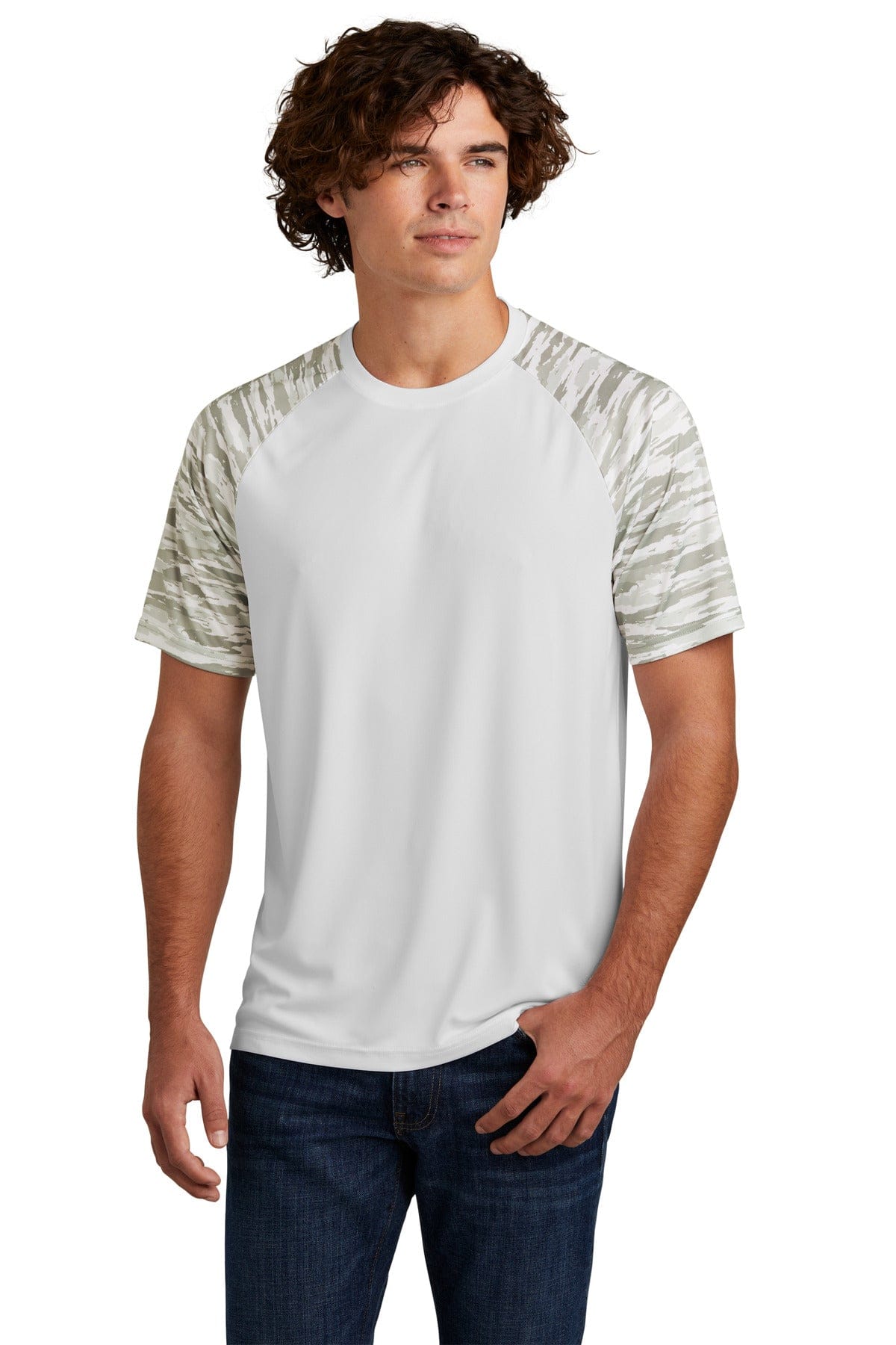 Sport-Tek ST376 Drift Camo Colorblock Tee in White