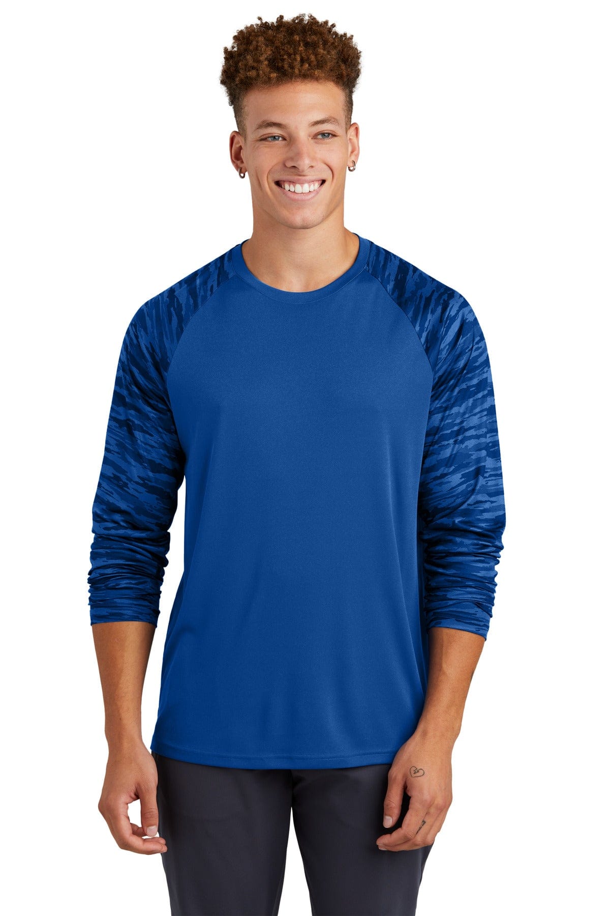 Sport-Tek ST376LS Drift Camo Colorblock Long Sleeve Tee in 
