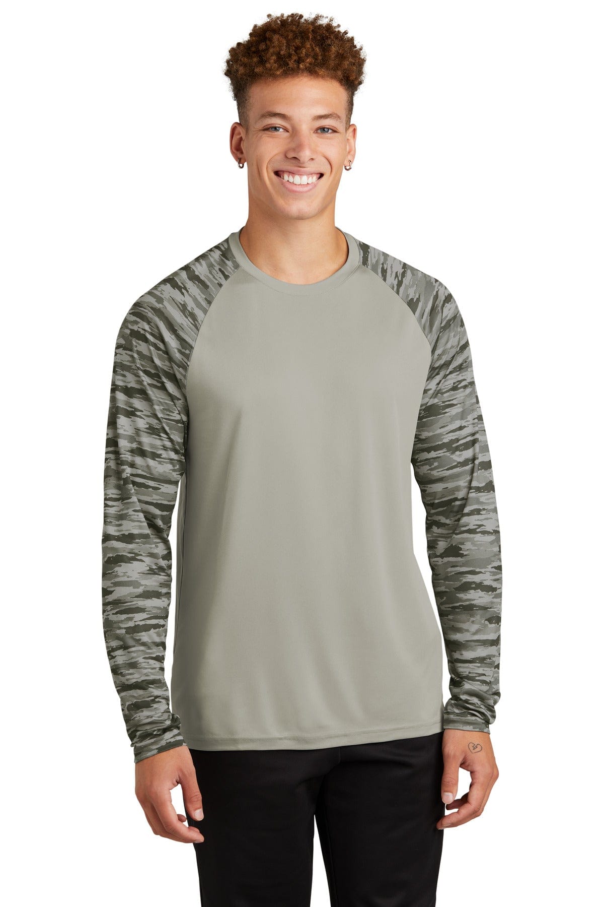Sport-Tek ST376LS Drift Camo Colorblock Long Sleeve Tee in 