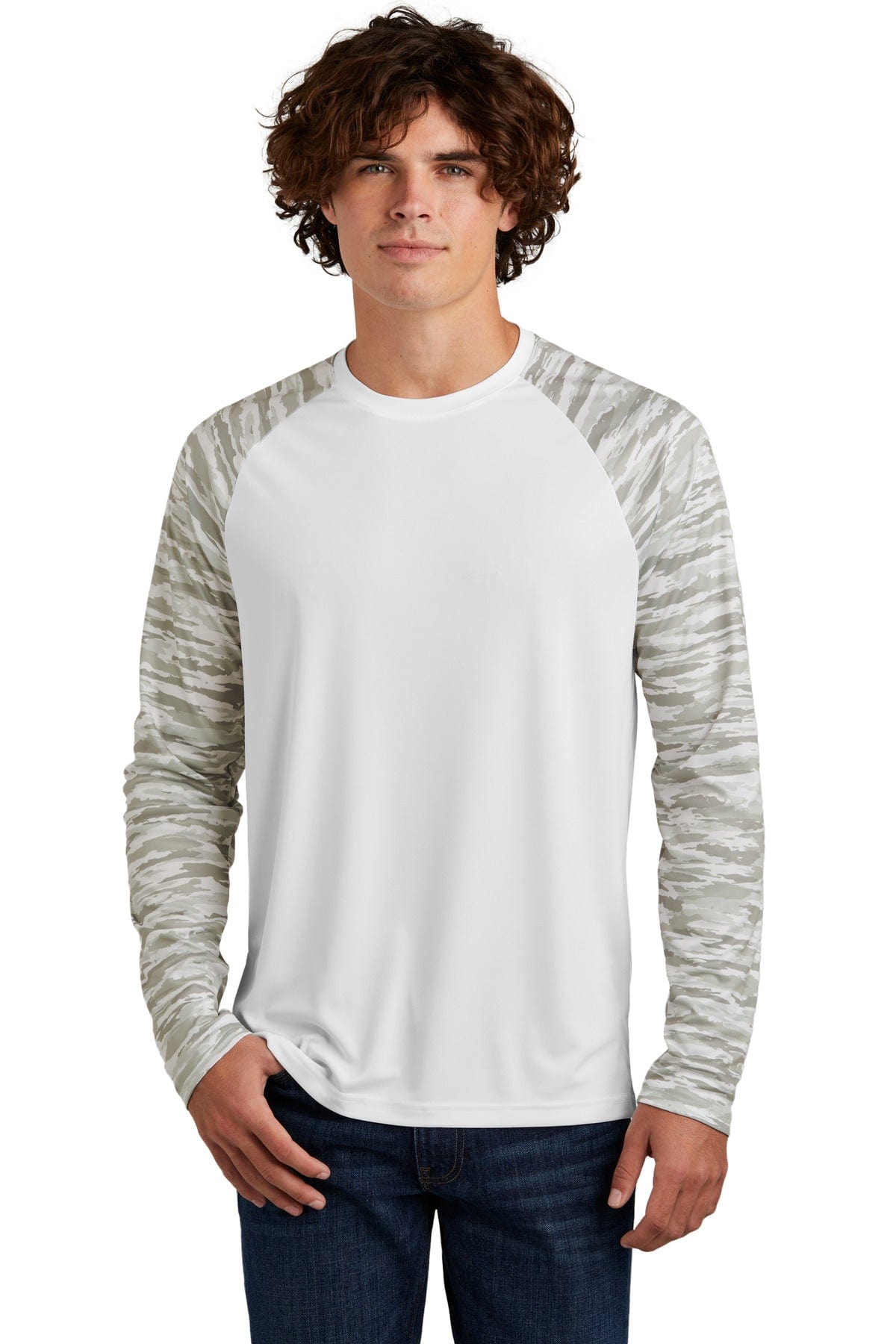 Sport-Tek ST376LS Drift Camo Colorblock Long Sleeve Tee in 