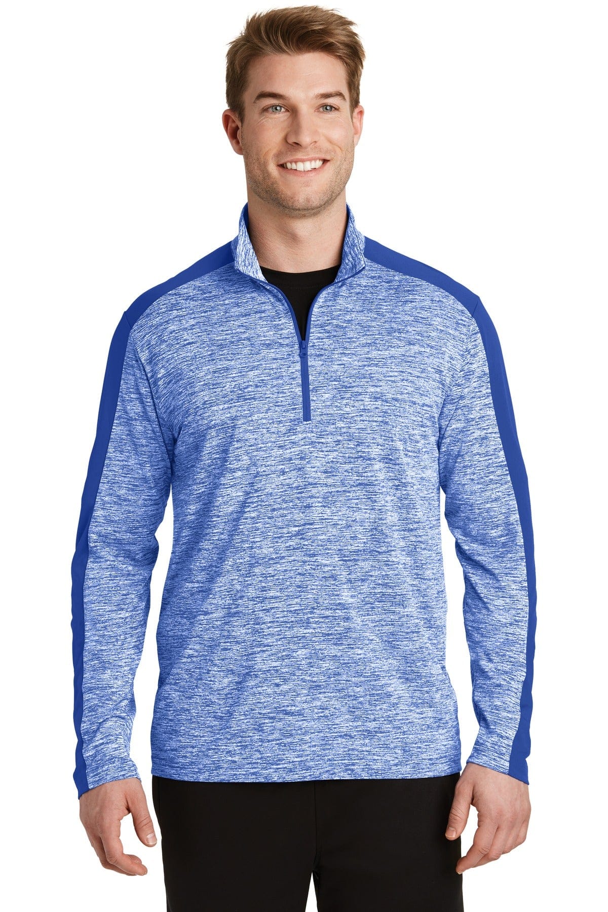 Sport-Tek ST397 PosiCharge Electric Heather Colorblock 1/4-Zip Pullover in True Royal Electric/ True Royal