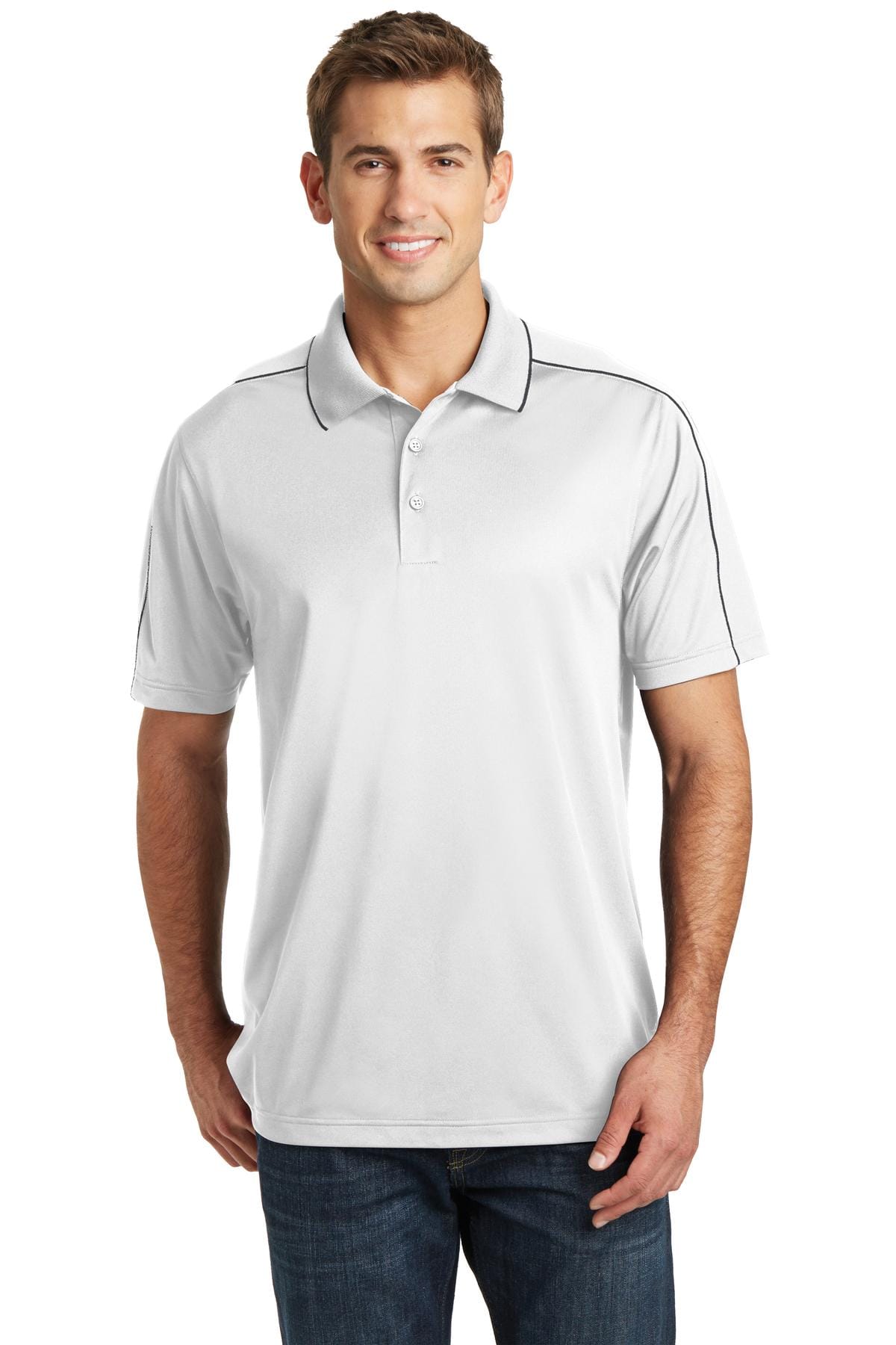 Sport-Tek XS / White/ Iron Grey Sport-Tek ST653 Micropique Sport-Wick Piped Polo