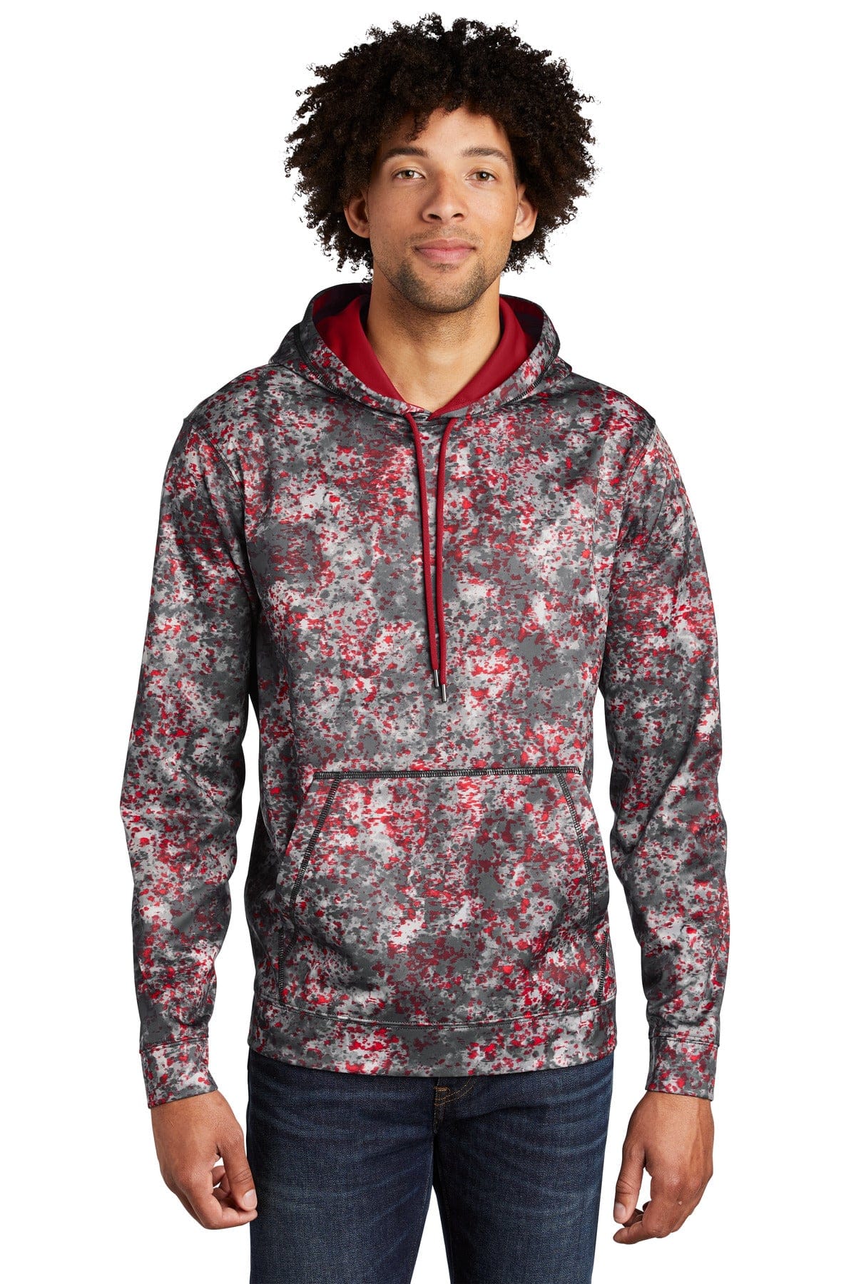 Sport-Tek Sport-Wick Mineral Freeze Fleece Hooded Pullover. ST230 in Deep Red