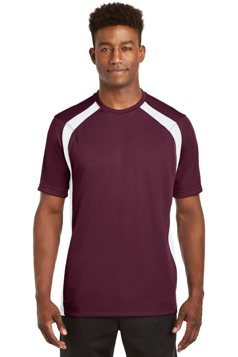 Sport-Tek T478 Dry Zone Colorblock Crew in Maroon/ White