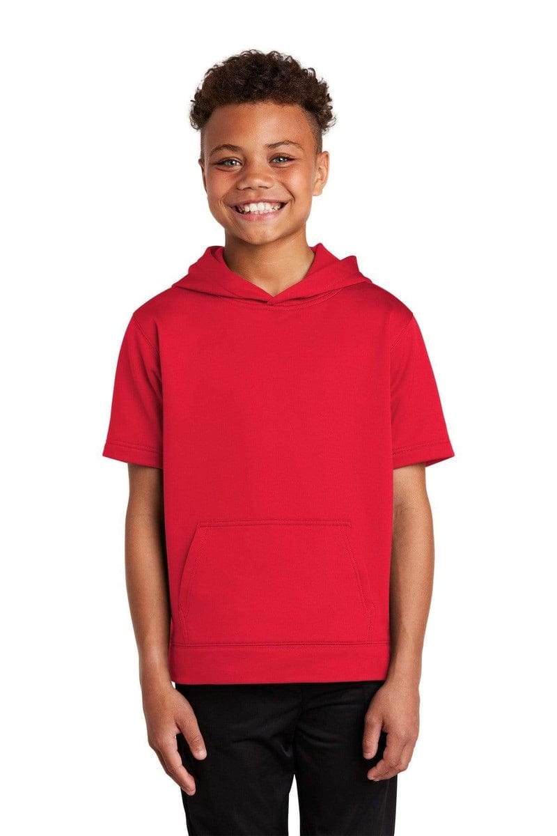 Sport-Tek YST251 Youth Sport-Wick Fleece Short Sleeve Hooded Pullover in 