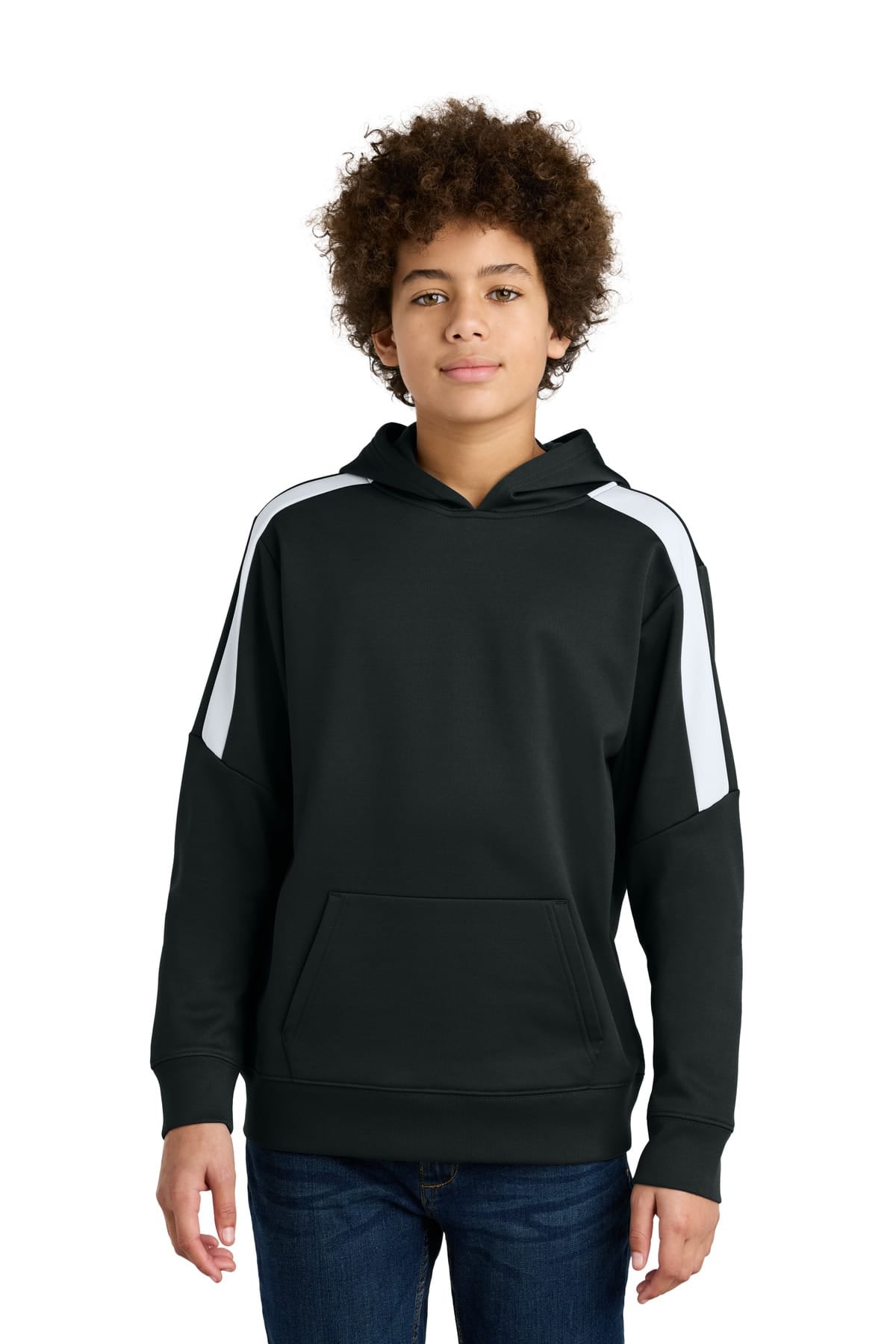Sport-Tek YST255 Youth Sport-Wick Fleece Pullover Hoodie in Black/ White