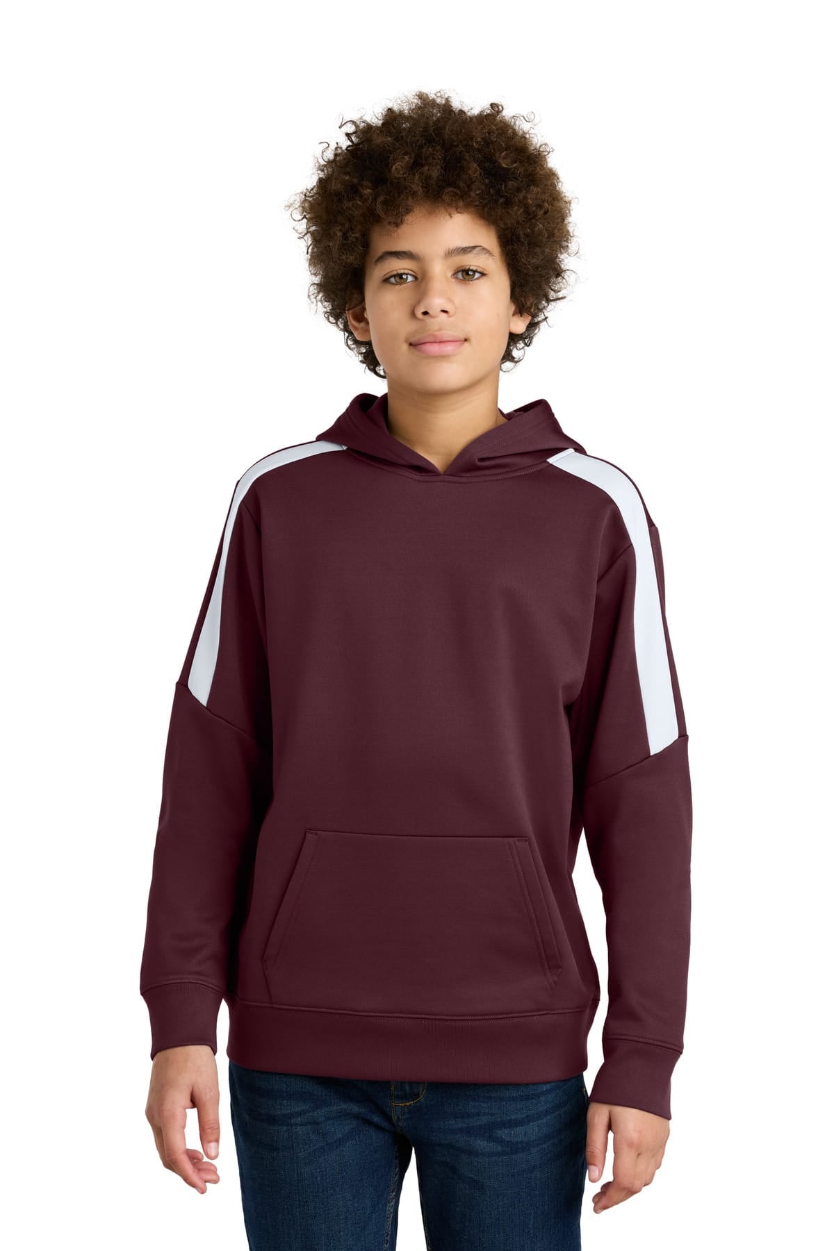 Sport-Tek YST255 Youth Sport-Wick Fleece Pullover Hoodie in Maroon/ White